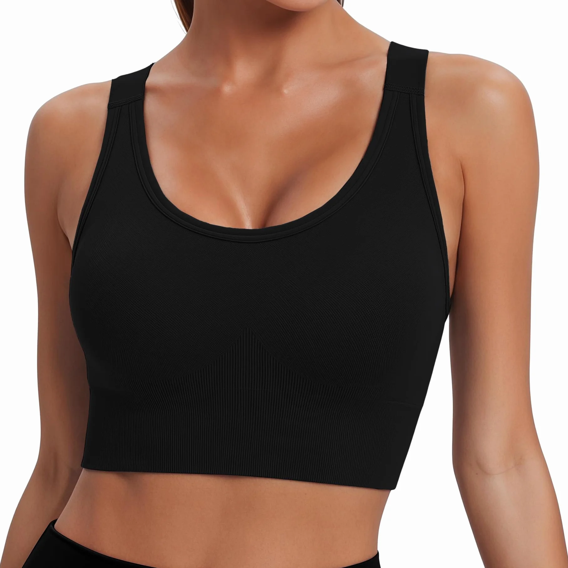 Brassière Sport Femme sans Armature Coussinets Amovibles Bretelles Réglables Maintien Fort Yoga Course Fitness