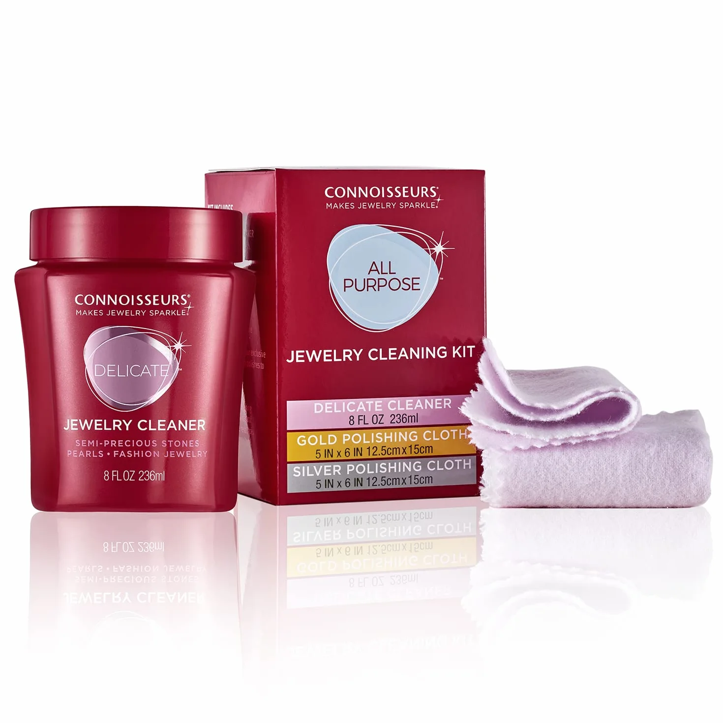 Connoisseurs Kit de Nettoyage de Bijoux avec Chiffon de Polissage et Solution Liquide pour Or, Argent et Pierres Précieuses