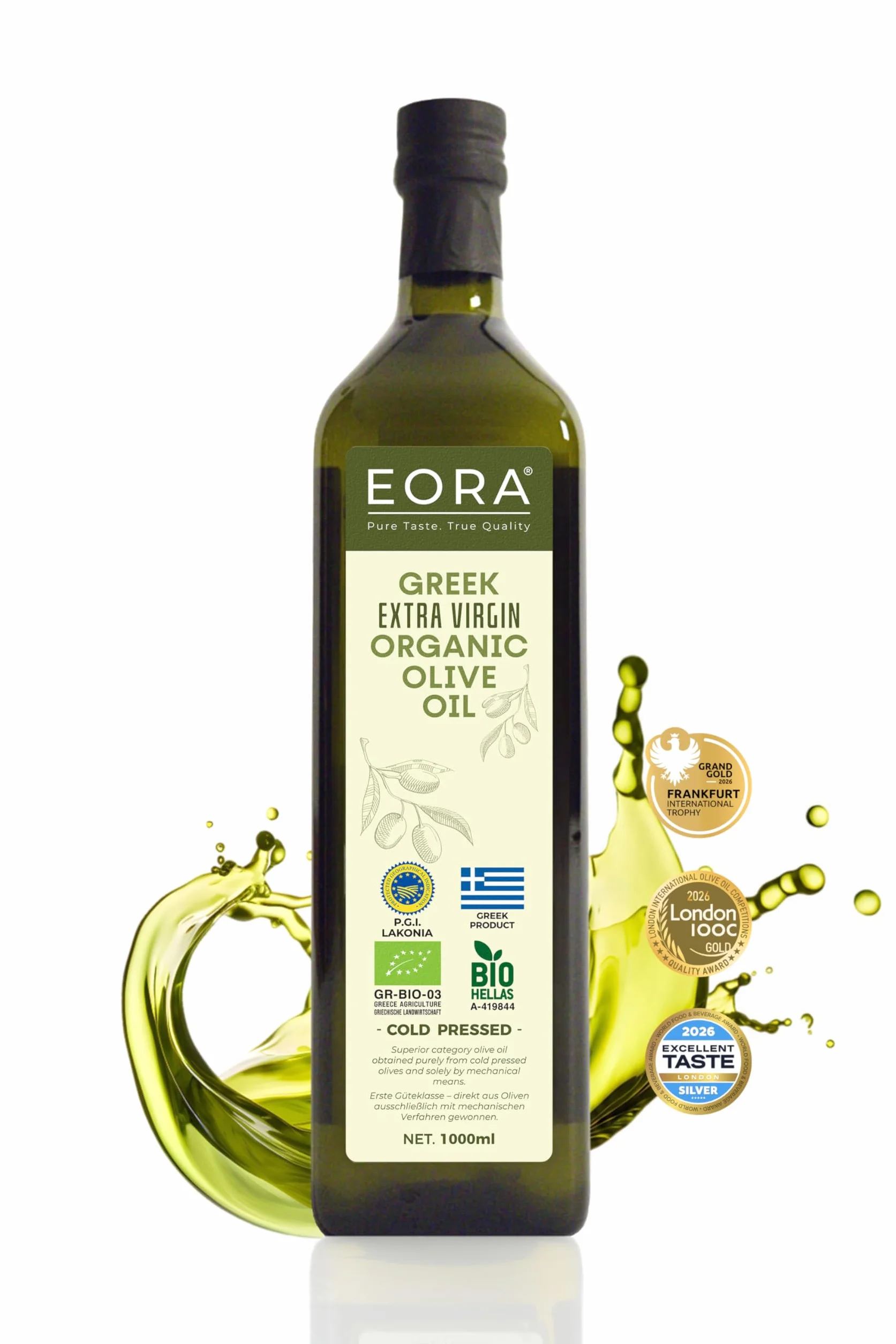 EORA Huile d’Olive Extra Vierge Grecque Bio Premium 1L (Nouvelle Récolte 25/26) – Haute teneur en polyphénols, extraite à froid, très faible acidité ~0,3% – origine unique IGP Lakonie, Grèce
