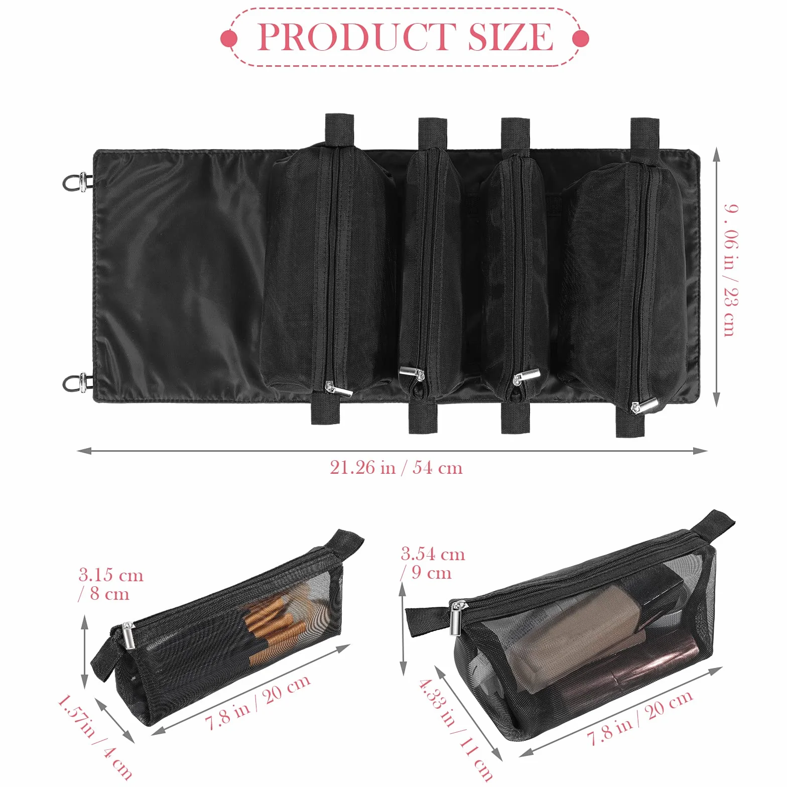Trousse de Toilette Voyage Pliable Suspendre Détachables 4 en 1, Sac à Cosmétiques Noir
