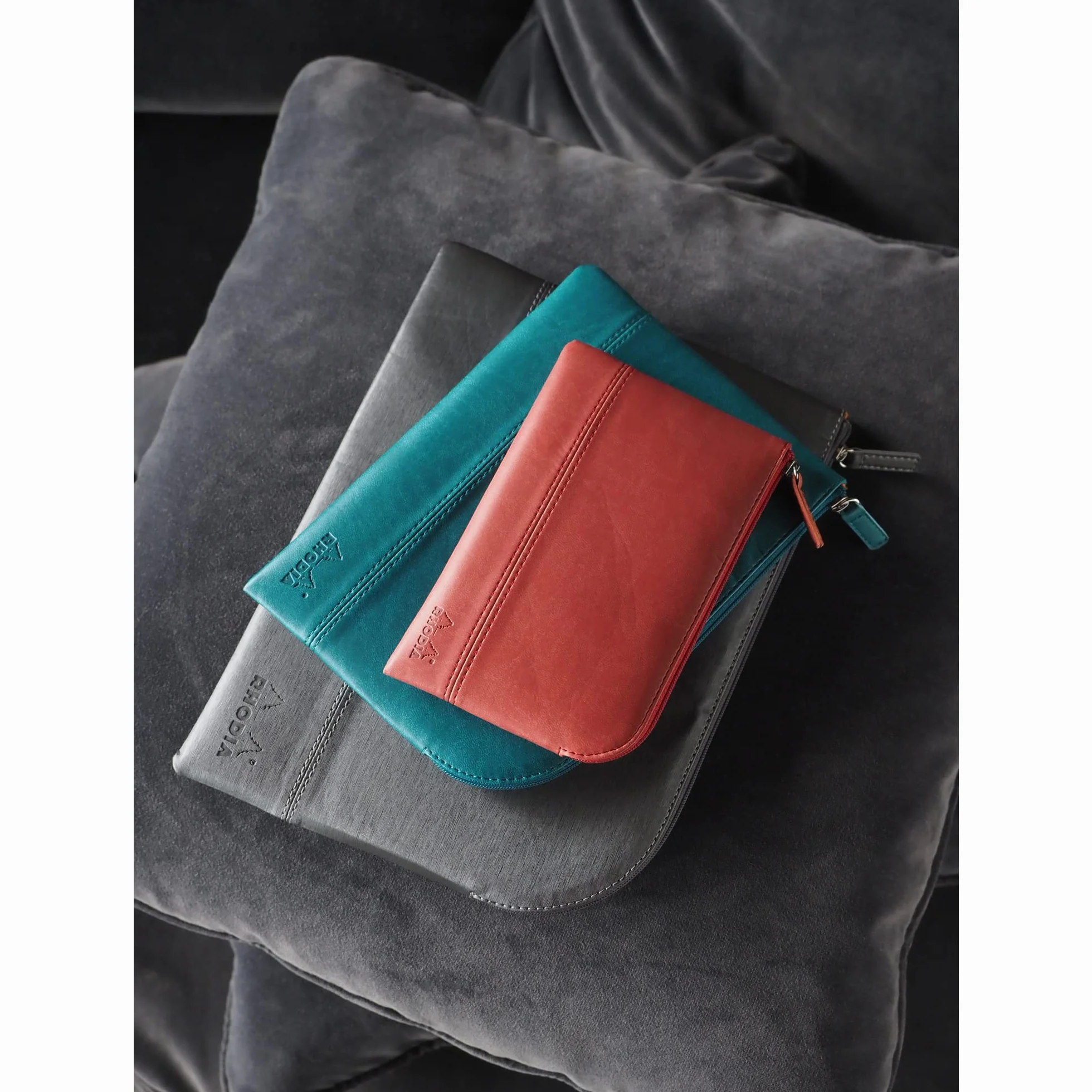 Rhodia 116534C Pochette Zippée Simili Cuir Paon Taille S 11 x 17 cm