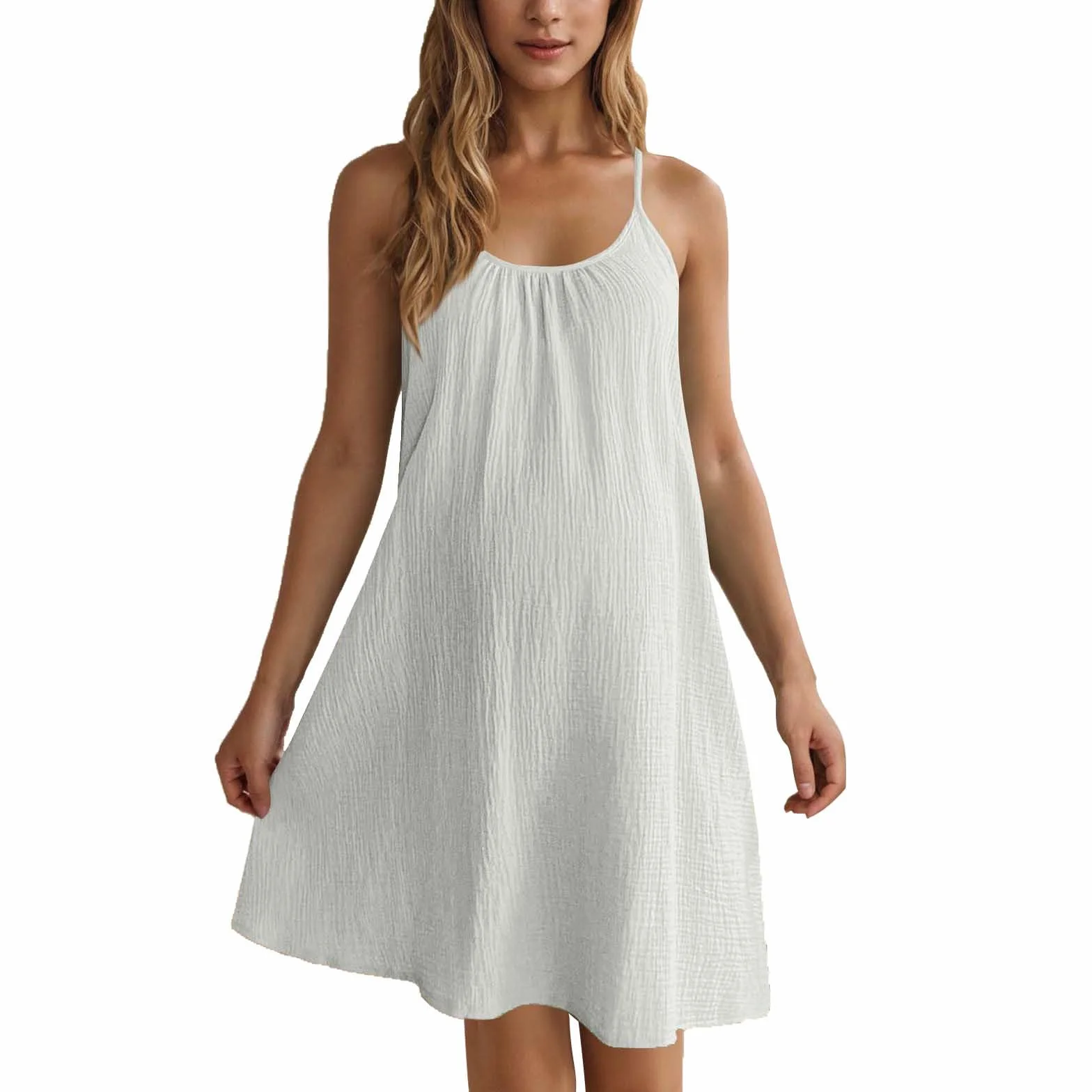 SYDUZAX Robe de Maternité Femme Sans Manches Blanche Robes à Bretelles Grossesse Enceinte Grande Taille Couleur Unie Tunique