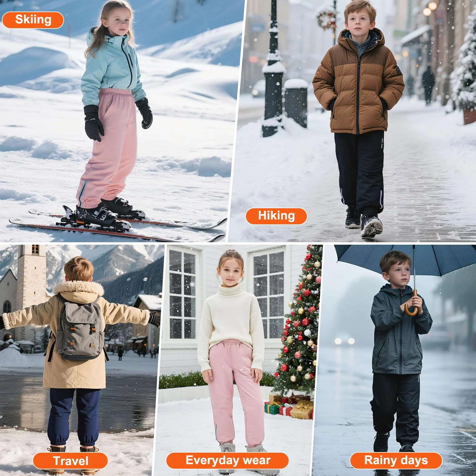 Pantalon Softshell Imperméable Enfant Chaud Doublé Polaire Hiver Coupe-Vent Ski Neige Pluie 5-14 Ans