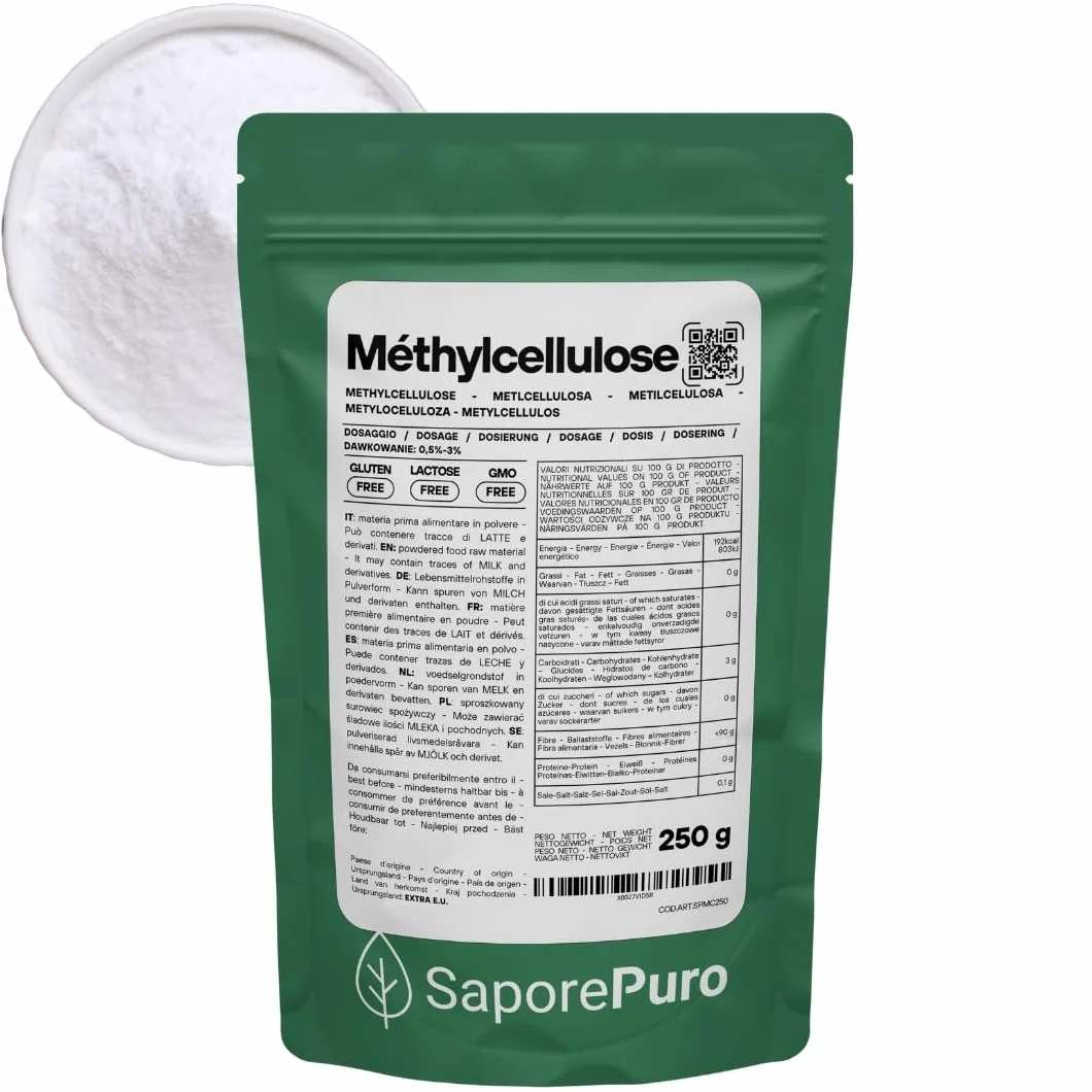 SaporePuro Méthylcellulose en Poudre 250 g – Épaississant Naturel Sans Gluten pour Usage Alimentaire, Cosmétique et Industriel