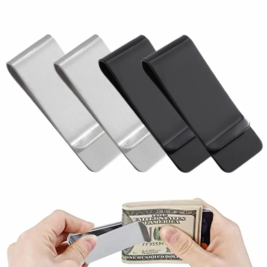 WeddHuis Pince à Billets en Acier Inoxydable Multifonction Porte-Cartes de Crédit Noir et Argent