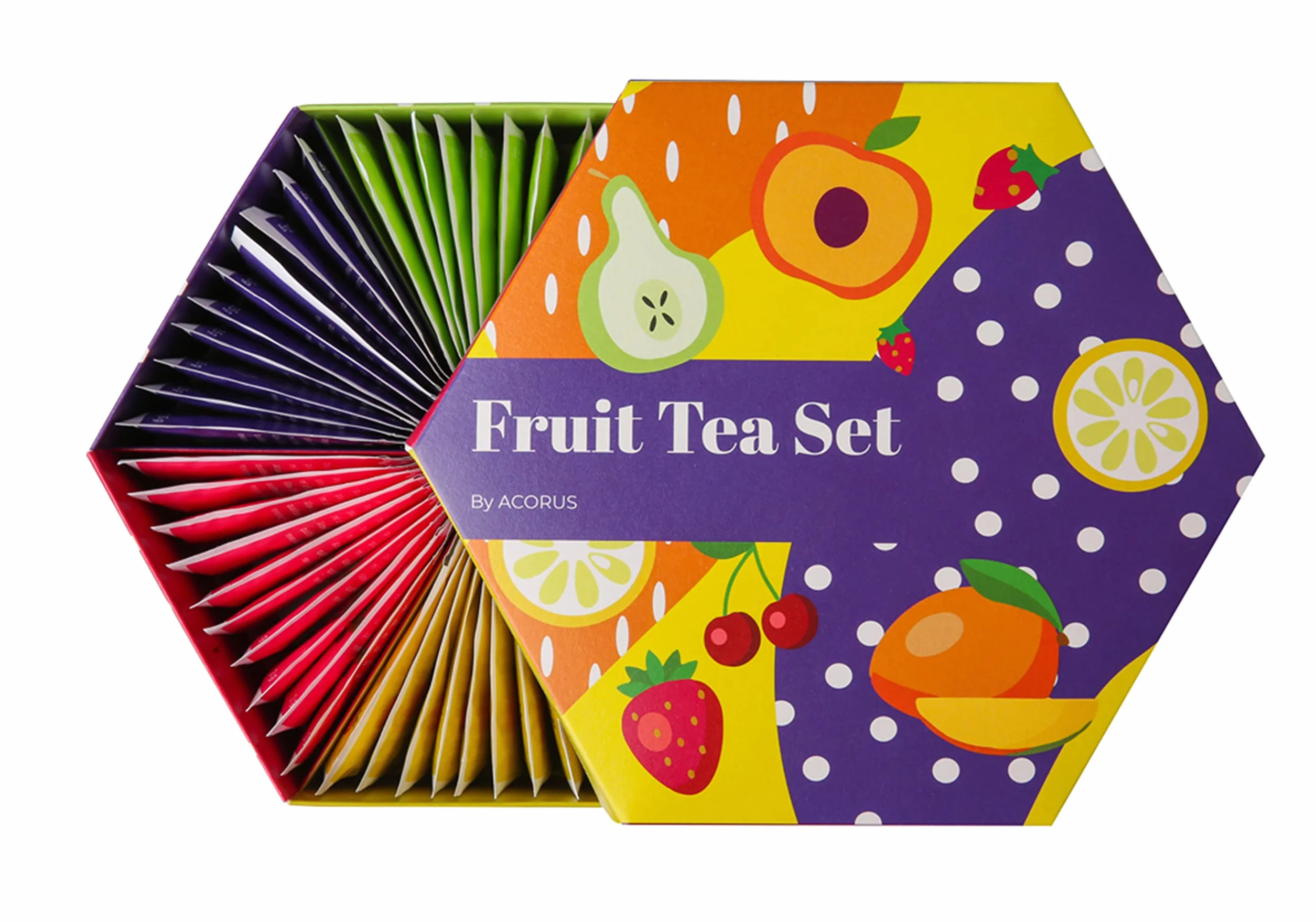 ACORUS - Luxury Assortiment Thé, Coffret Cadeau Boite a The aux Fruits, Coffret Cadeau Femme et Homme, 6 Thés fonctionnels, 60 Sachet de Thé