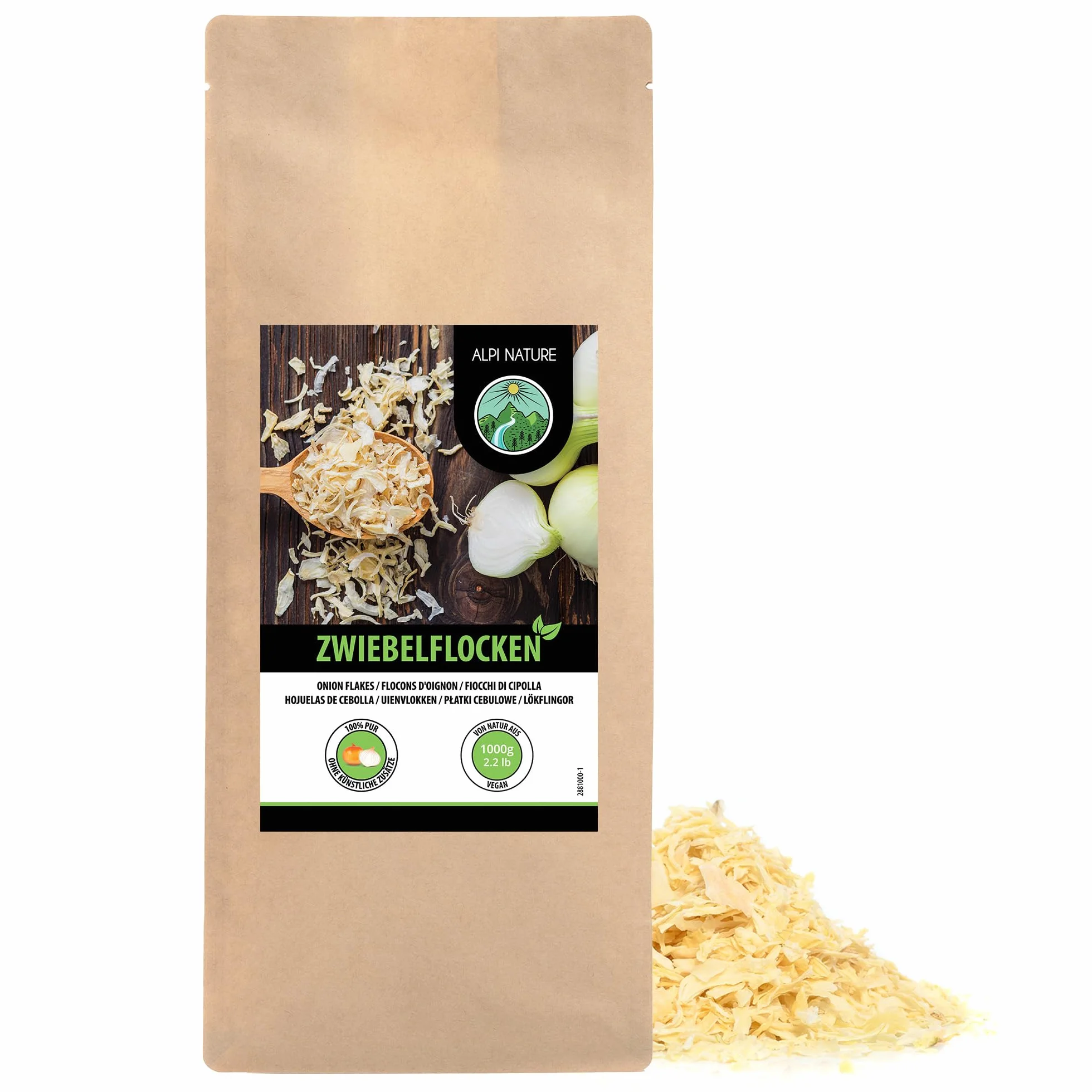 Alpi Nature Oignon en Flocons 1kg, Morceaux d'Oignon 5-30mm, Oignons Séchés et Hachés pour la Cuisson