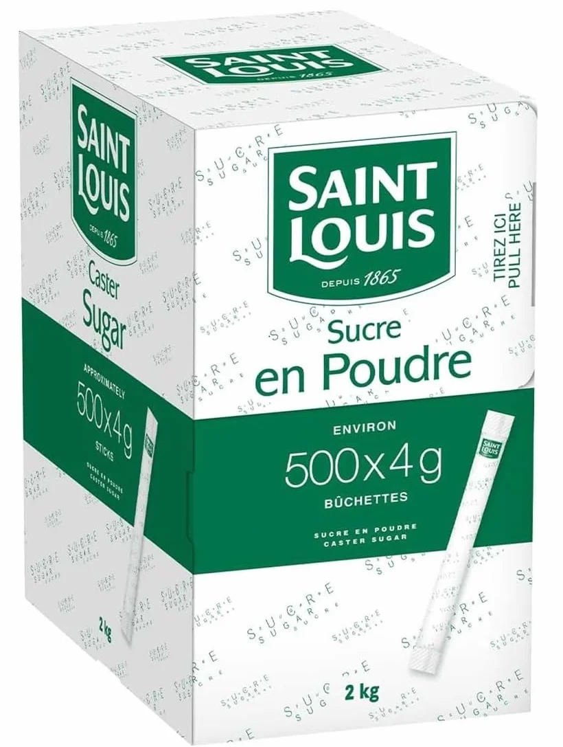 SUCRE BLANC EN POUDRE SAINT LOUIS - 500 BÛCHETTES DE 4g - 2 KG SUCRE IDÉAL POUR LES PROFESSIONNELS