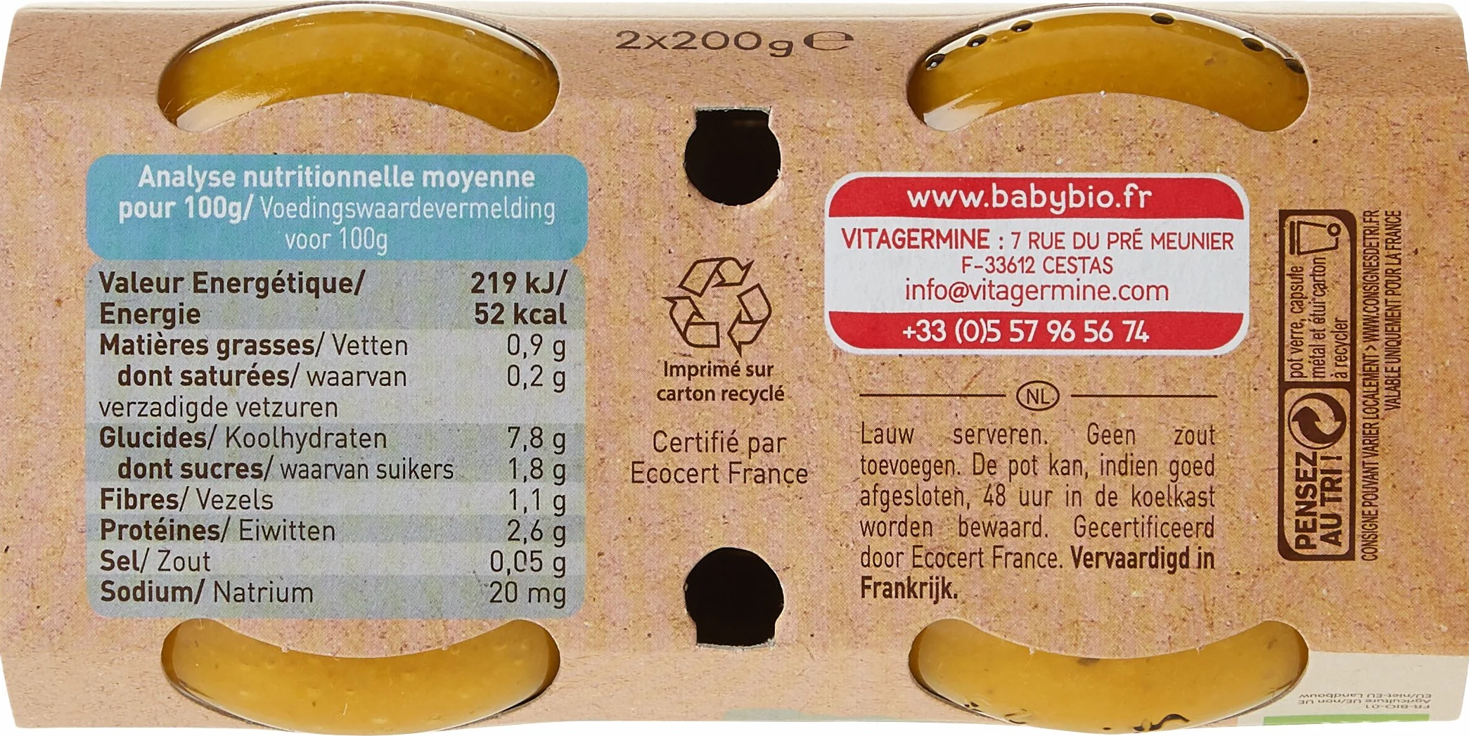 Babybio - Petits Pots Carotte Potimarron Truite de Bretagne 2x200 g - 8+ Mois - BIO - Lot de 6