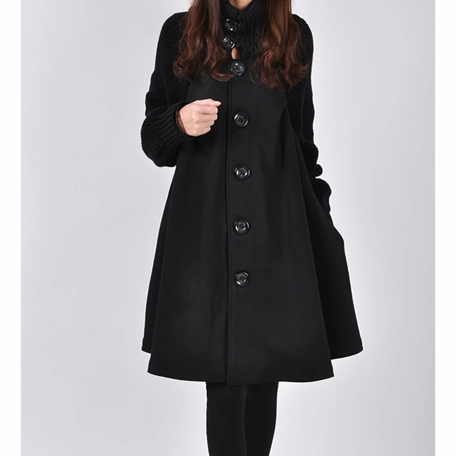 Manteau Femme Cape Manches Longues Poncho Swing A-Line Maternité Single-Breasted Veste Coton Automne Hiver Pull-Over