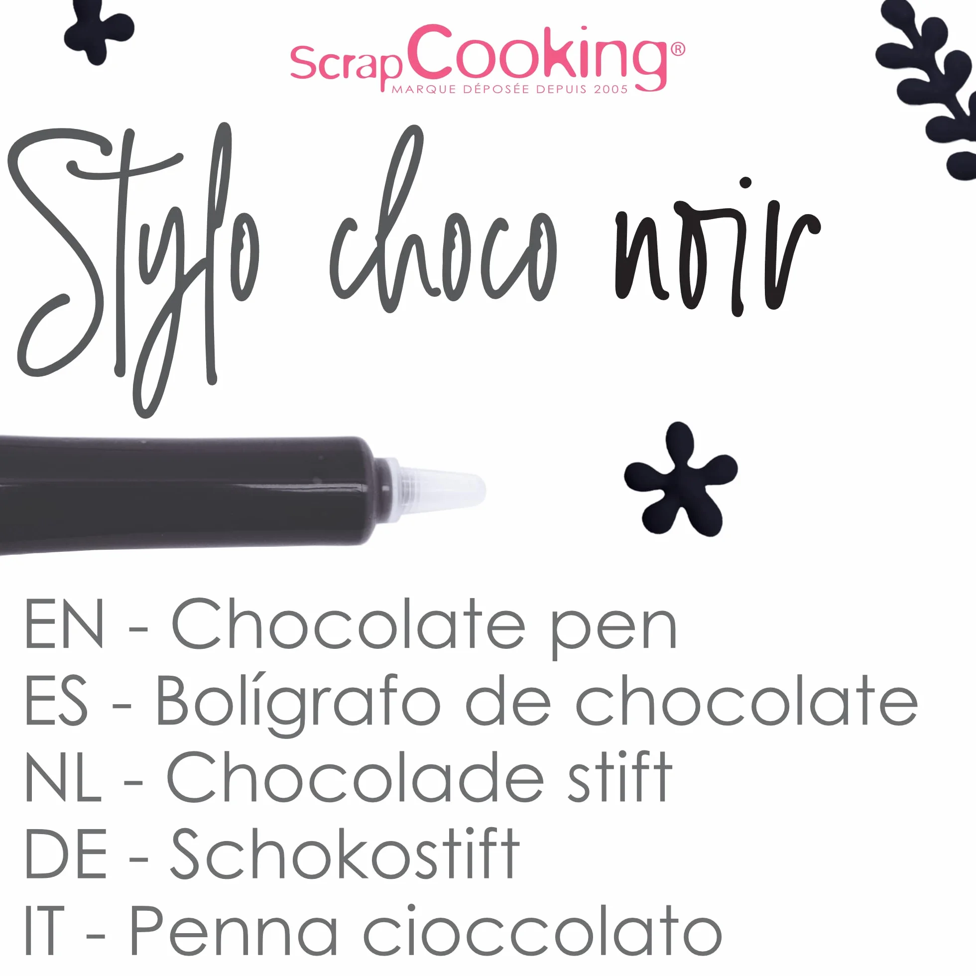 ScrapCooking - Stylo Choco Noir - Crayon Alimentaire Pâtisserie 25 g - Stylo Décoratif Comestible - Écrire & Dessiner sur Desserts, Gâteaux & Biscuits Anniversaire Halloween - 6810
