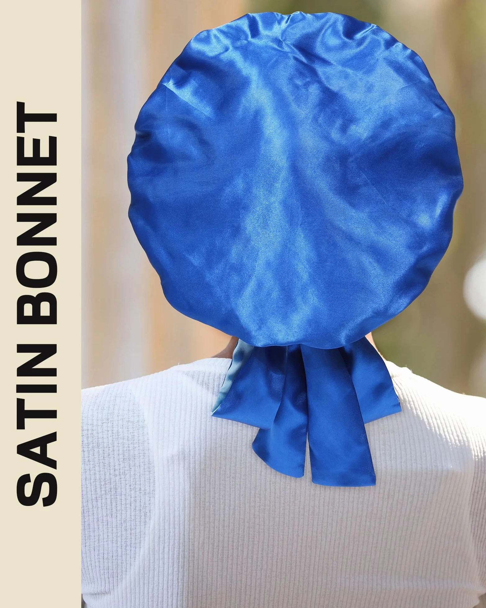 Bonnet en Satin pour Cheveux Bouclés Femmes Noires, Bandeau Réversible avec Nœud