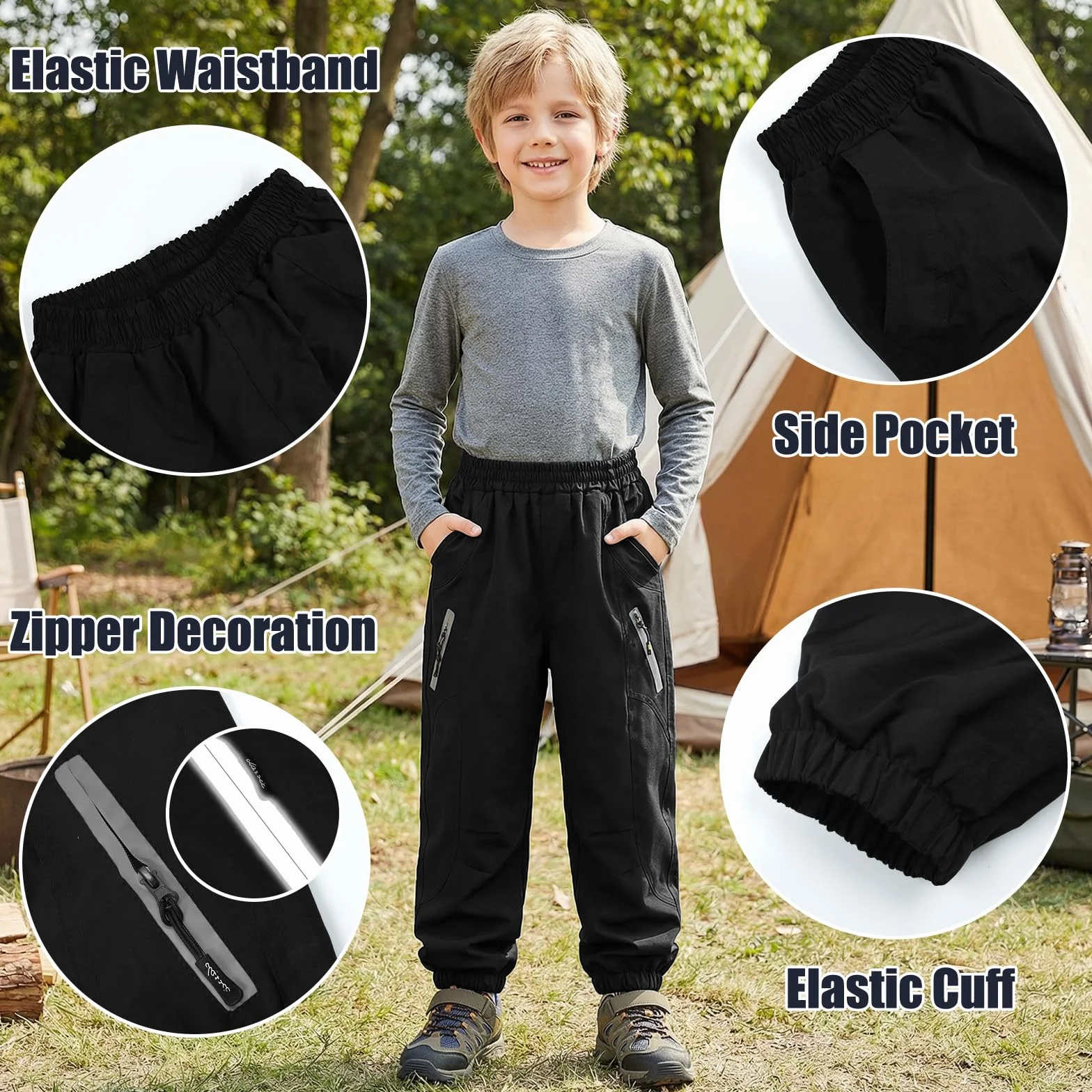 Pantalon Softshell Garçon Fille Respirant Imperméable Coupe-Vent Randonnée Doublure Mesh Enfant Outdoor Léger 7-14 Ans