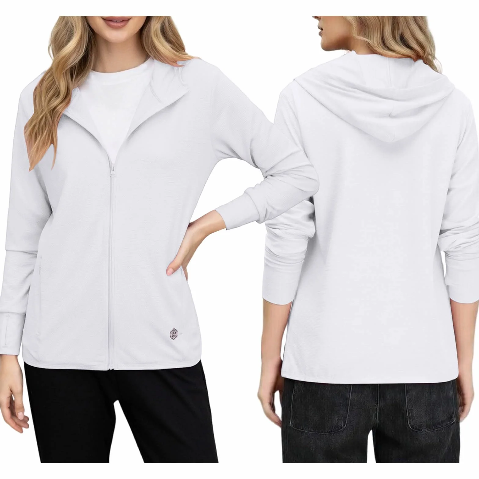 Sun Hoodie Femme UPF50+ Anti UV Protection Solaire avec Capuche Poches Zippé Manche Longue Légère