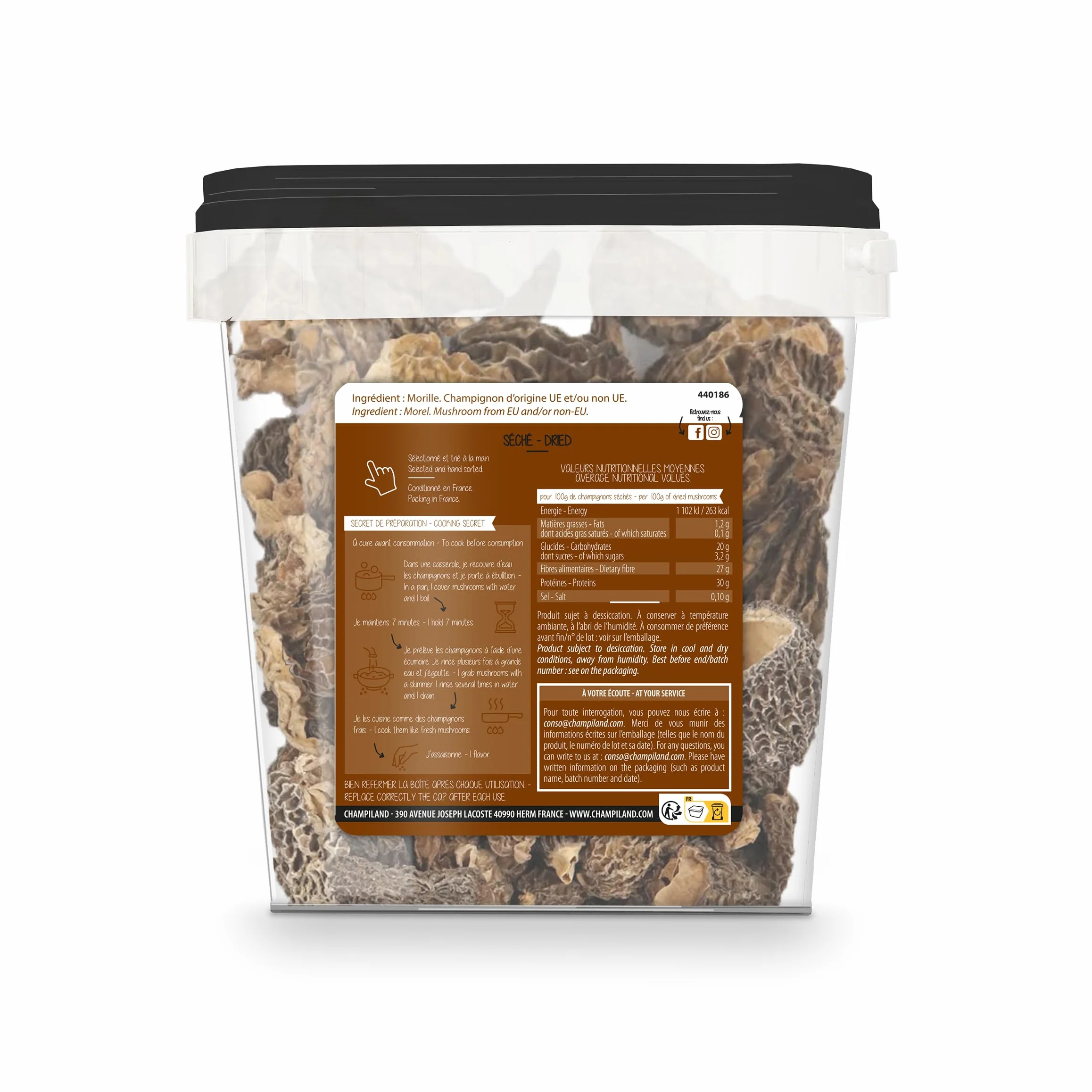 CHAMPILAND - Morille Séchée - Champignons Sauvages Sélectionnés - Triés à la Main dans le Sud-Ouest de la France - Saveur Exceptionnelle - Riche en Protéines (Morille Spéciale - 250 g)