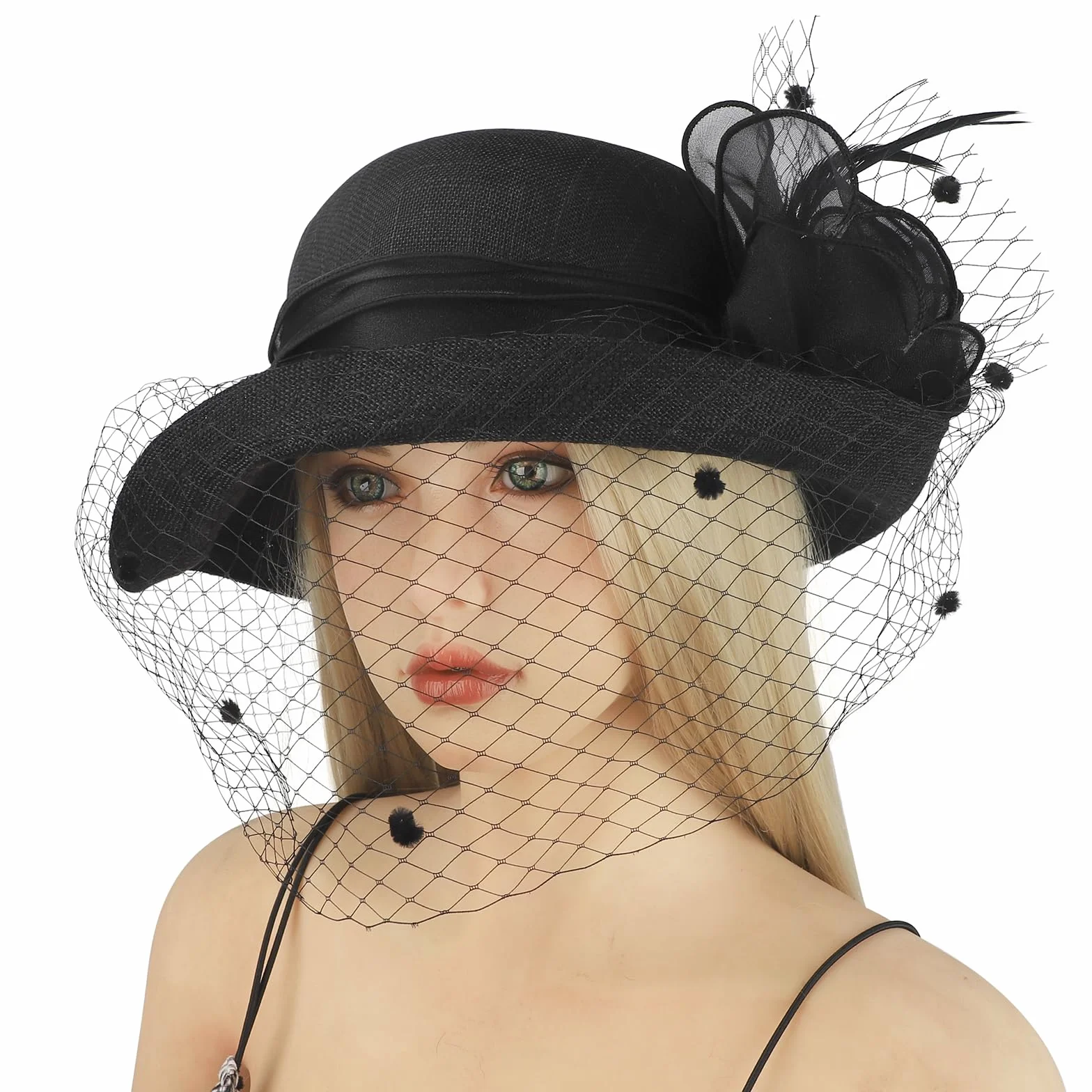 Faxianther Chapeau Derby Femme Vintage Voile Mariage Fleurs Cocktail