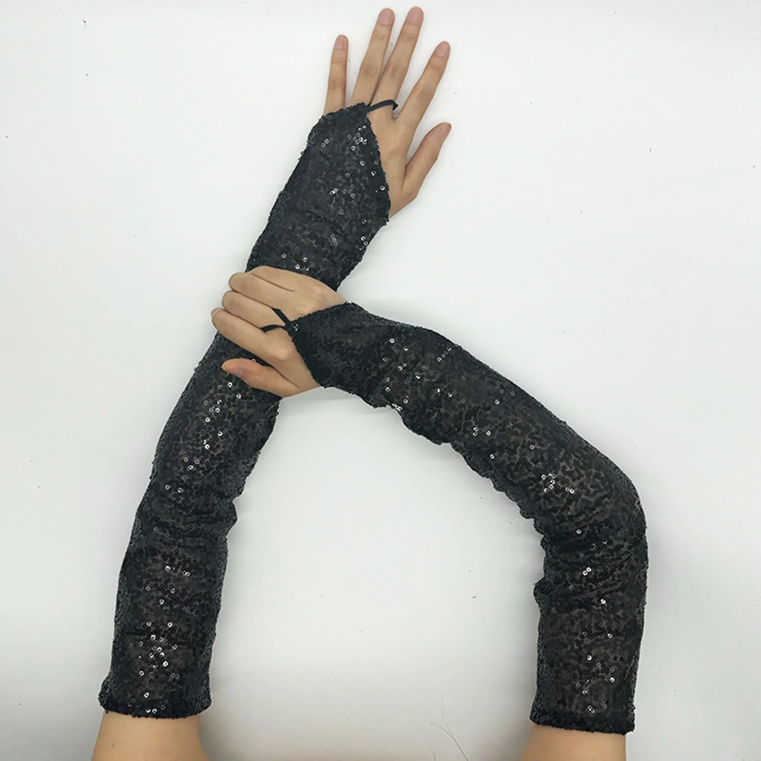 Gants longs réfléchissants à paillettes confortables pour fêtes costumées