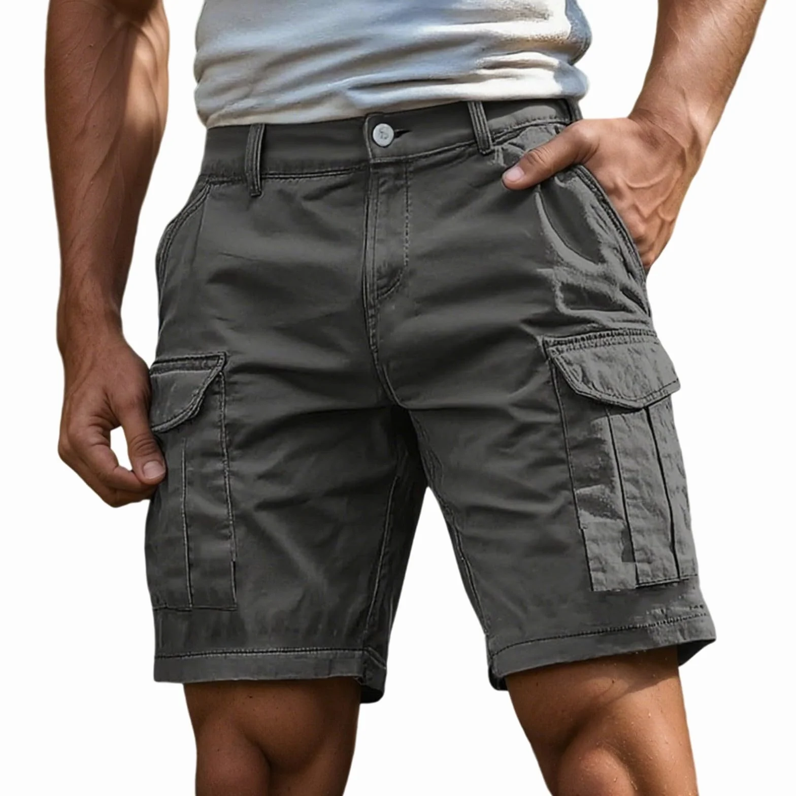 Short Cargo Homme Coton Ceinture Élastique Grande Taille S-4XL