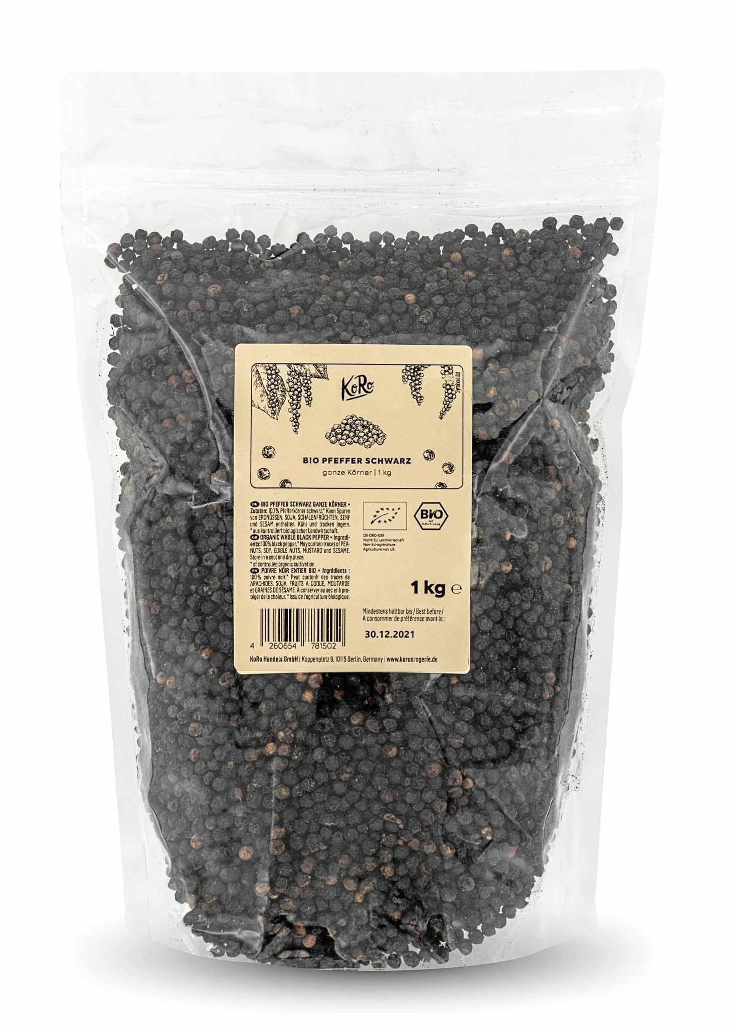 KoRo - Poivre noir bio en grains entiers 1 kg