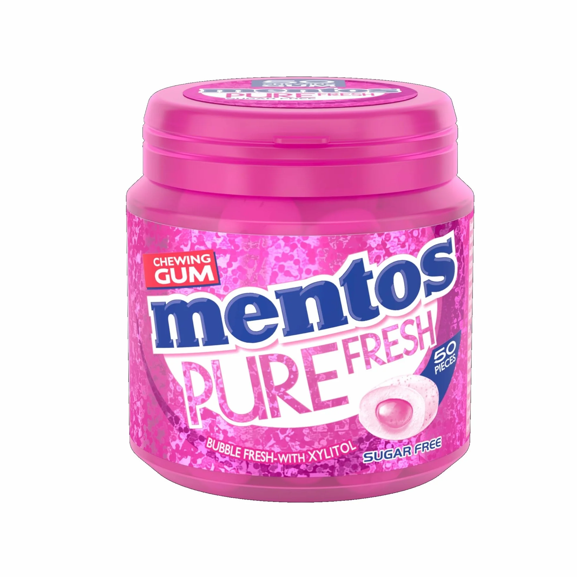 Mentos Pure Fresh Bubble Chewing-Gum Sans Sucres Boîte 50 Dragées