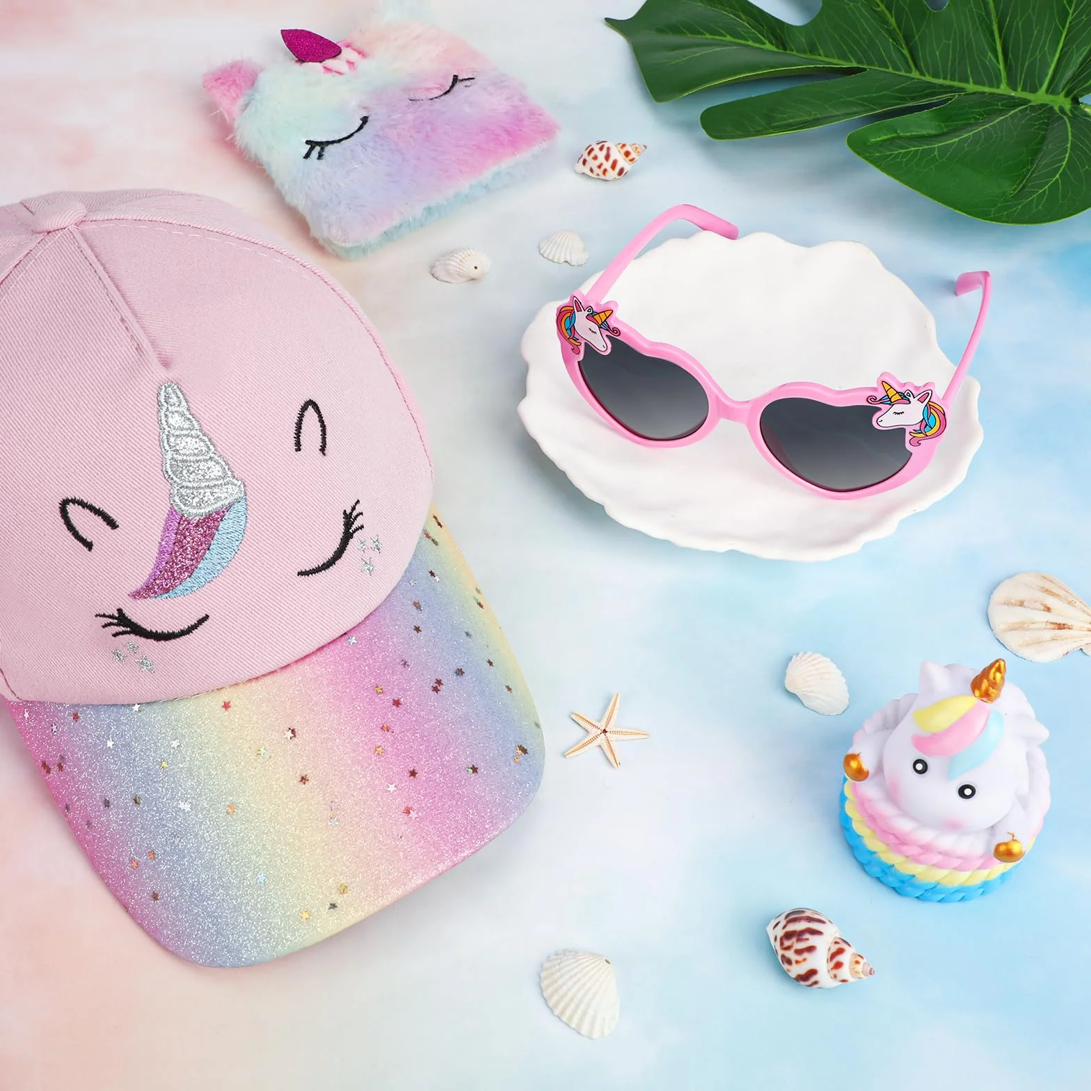 Licorne Casquette Lunettes de Soleil Enfants Fille, Réglable Chapeau de Sport Polarisées Été Accessoires