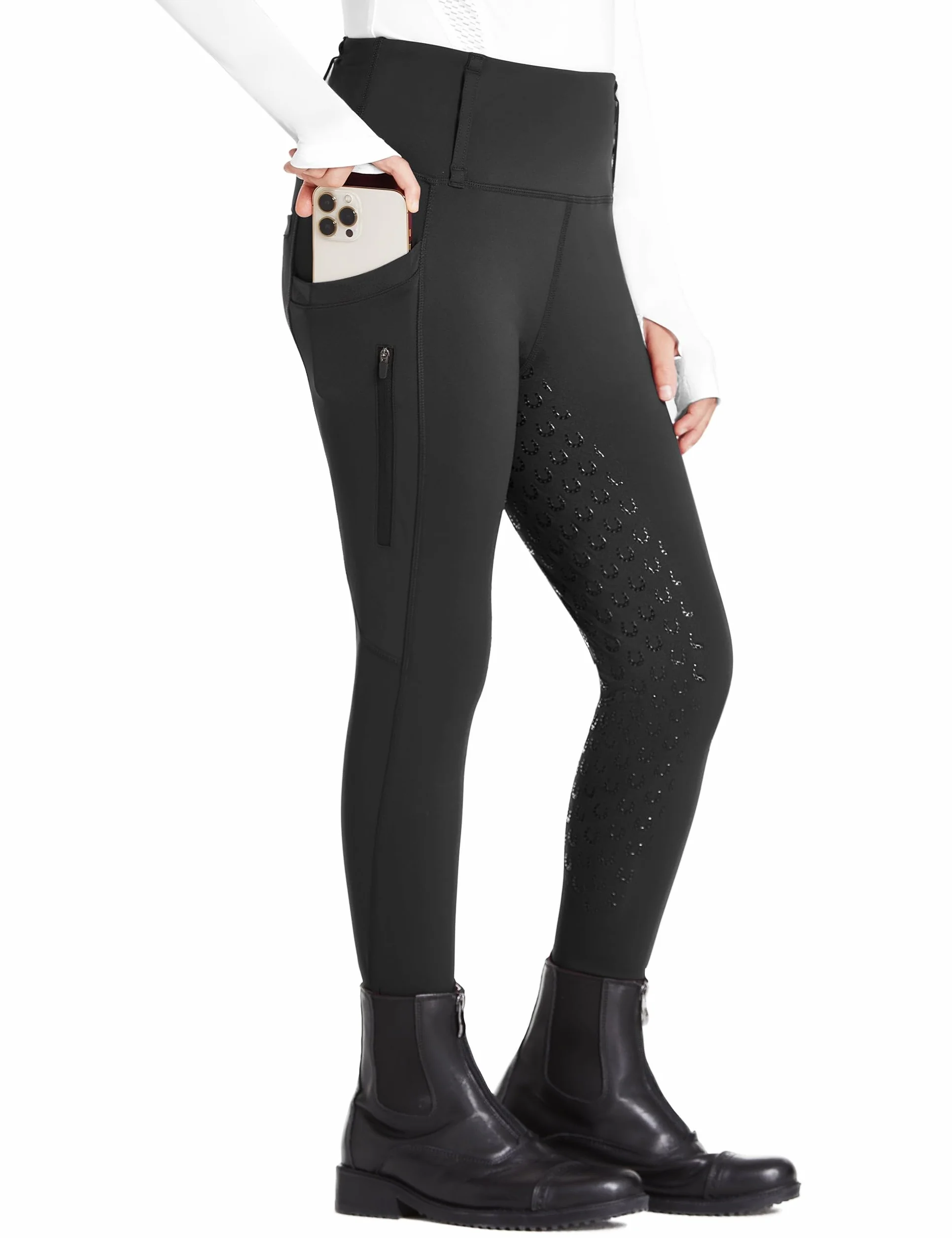 Culotte d'équitation FitsT4 pour Enfants Filles Leggings avec Fond Silicone Taille Haute 2 Poches