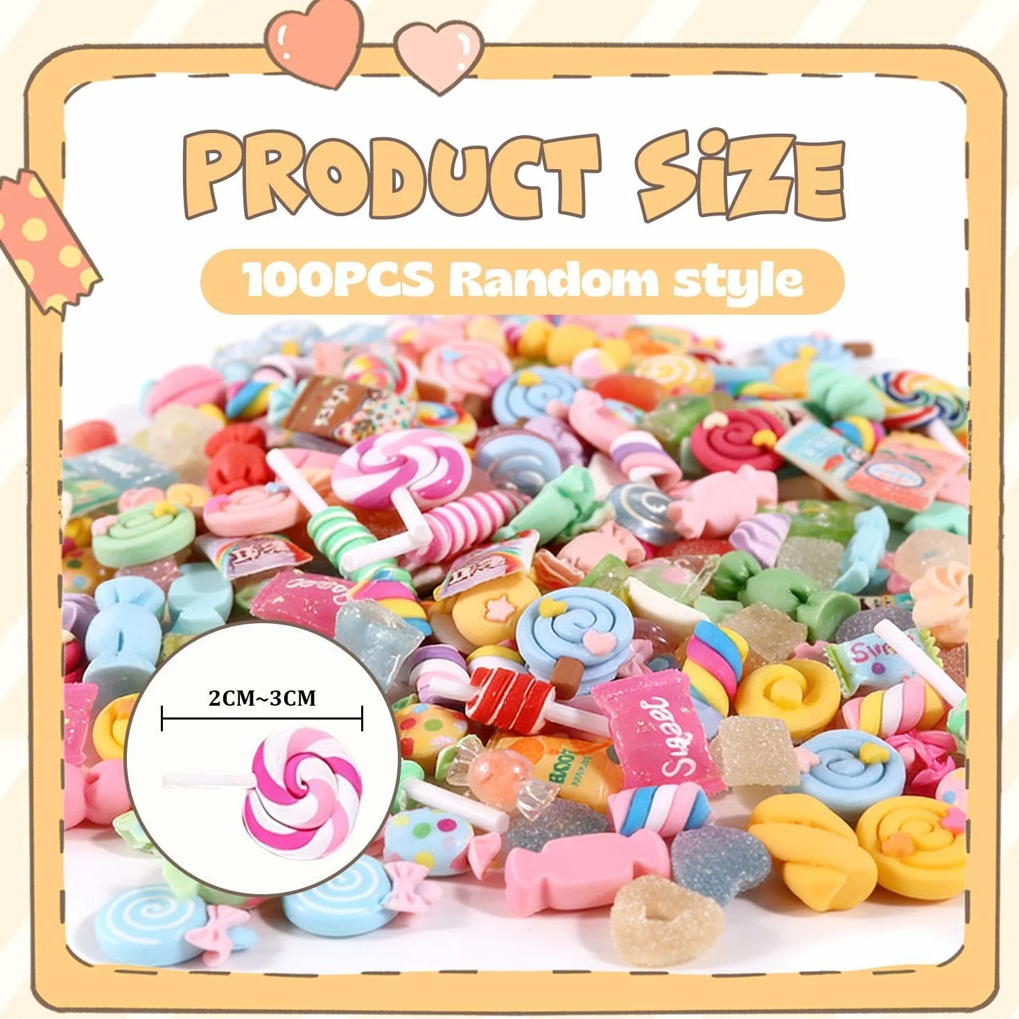SLEEKEE 100 Pièces Décorations De Bonbons en Résine, Décorations De Sucettes Sucrées, Packs De Matériaux Faits À La Main, Différentes Couleurs Et Formes.