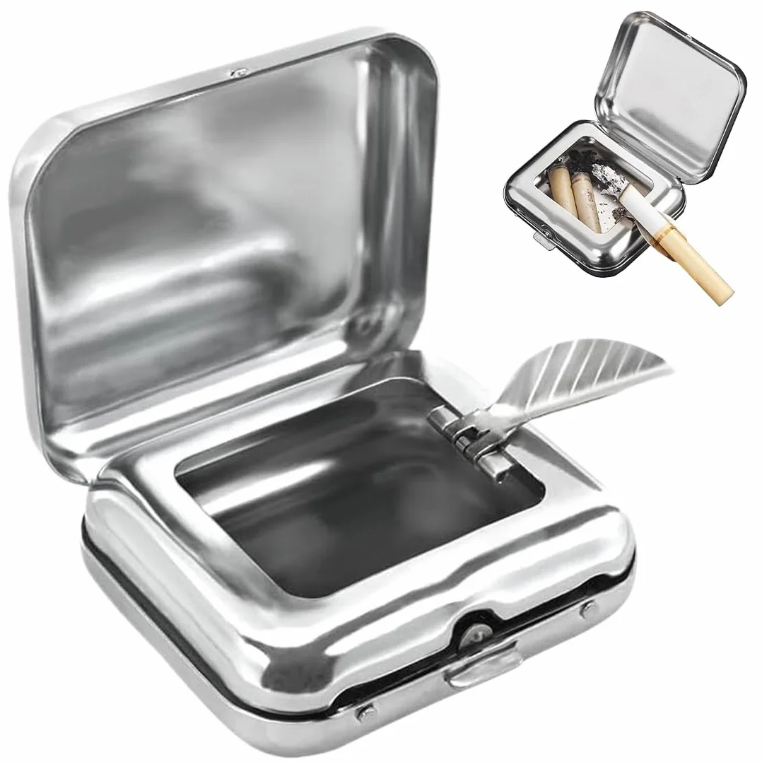 Cendrier Portable Anti Odeur en Acier Inoxydable Mini pour Intérieur Extérieur Voiture