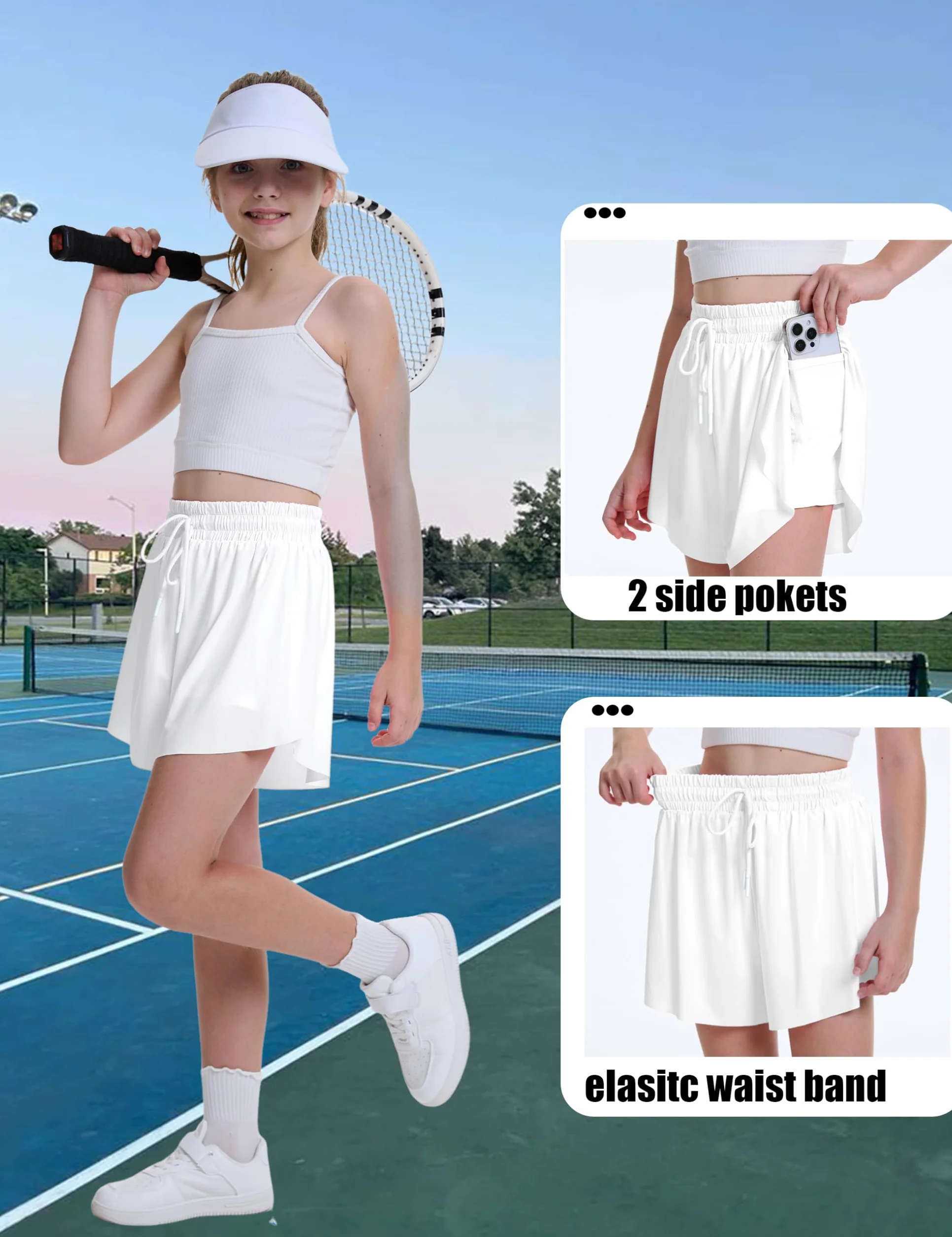 Short Filles Taille Elastique Poches Cyclisme Course Loisirs