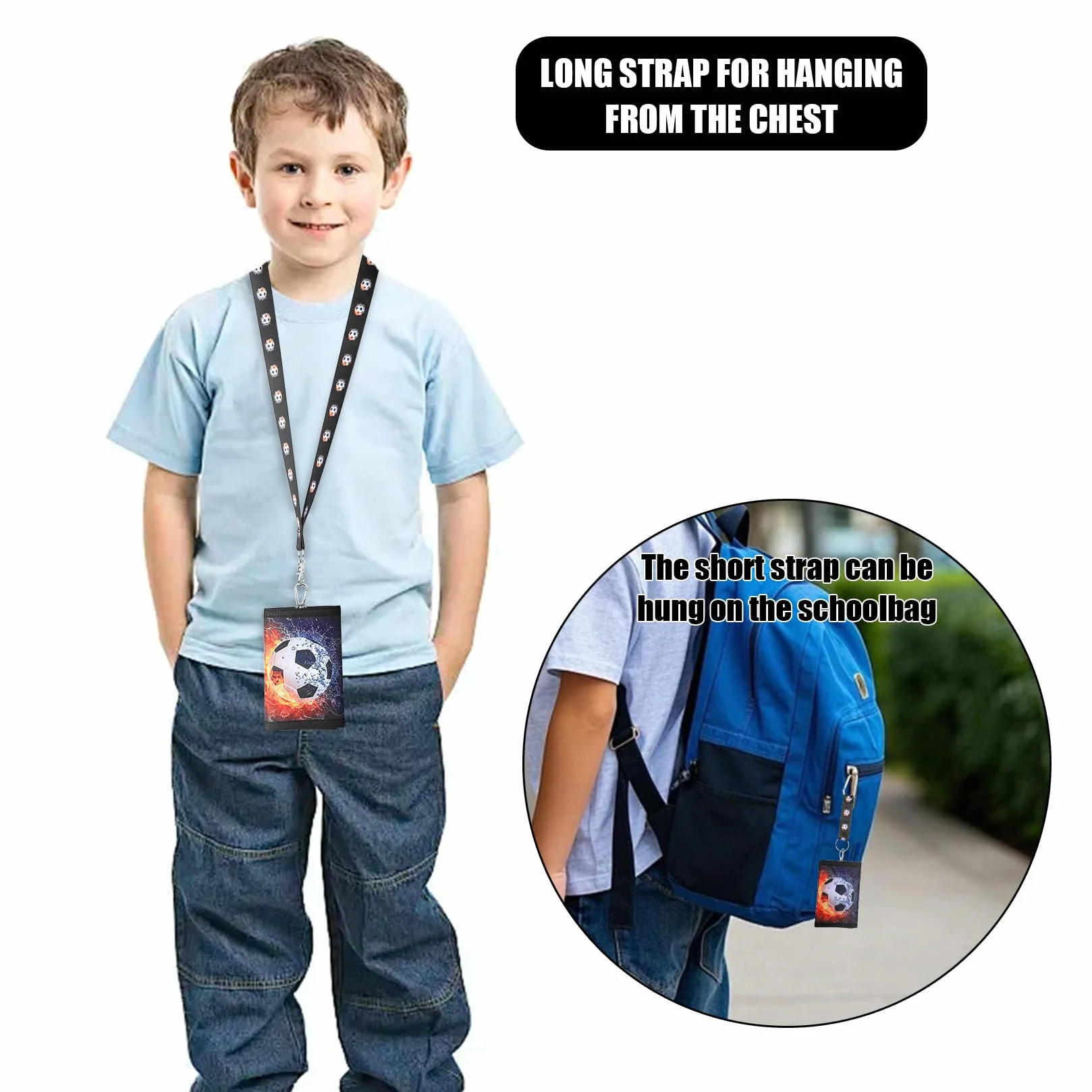 Portefeuille de Poitrine Football pour Enfants, Garçons et Filles, Porte-monnaie, Sac Bandoulière Homme, Cadeaux avec Porte-clés
