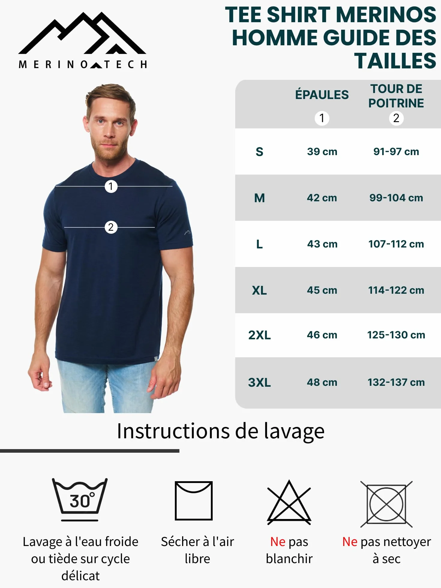 Merino.tech T Shirt Merinos Homme 100% Laine Merinos Lightweight