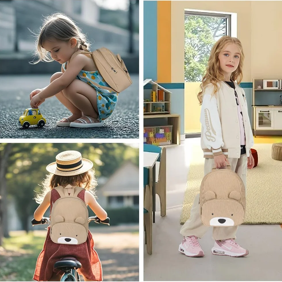 Sac à Dos Velours Côtelé pour Enfants, Maternelle Fille Garçon, Ours Chiot Broderie Bebe Crèche Scolaire