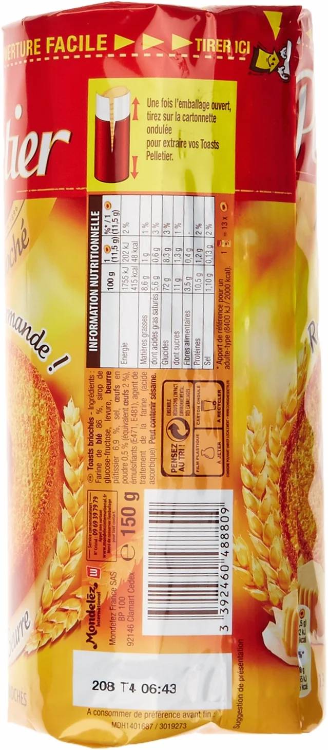 Pelletier Toast Brioché, Pur Beurre, 150g