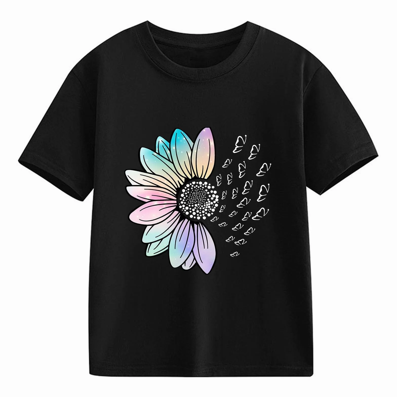 T-shirt graphique à manches courtes col rond pour filles - Motif mignon - Ample et doux - Chemisier d'été décontracté - Léger - Vêtements athlétiques