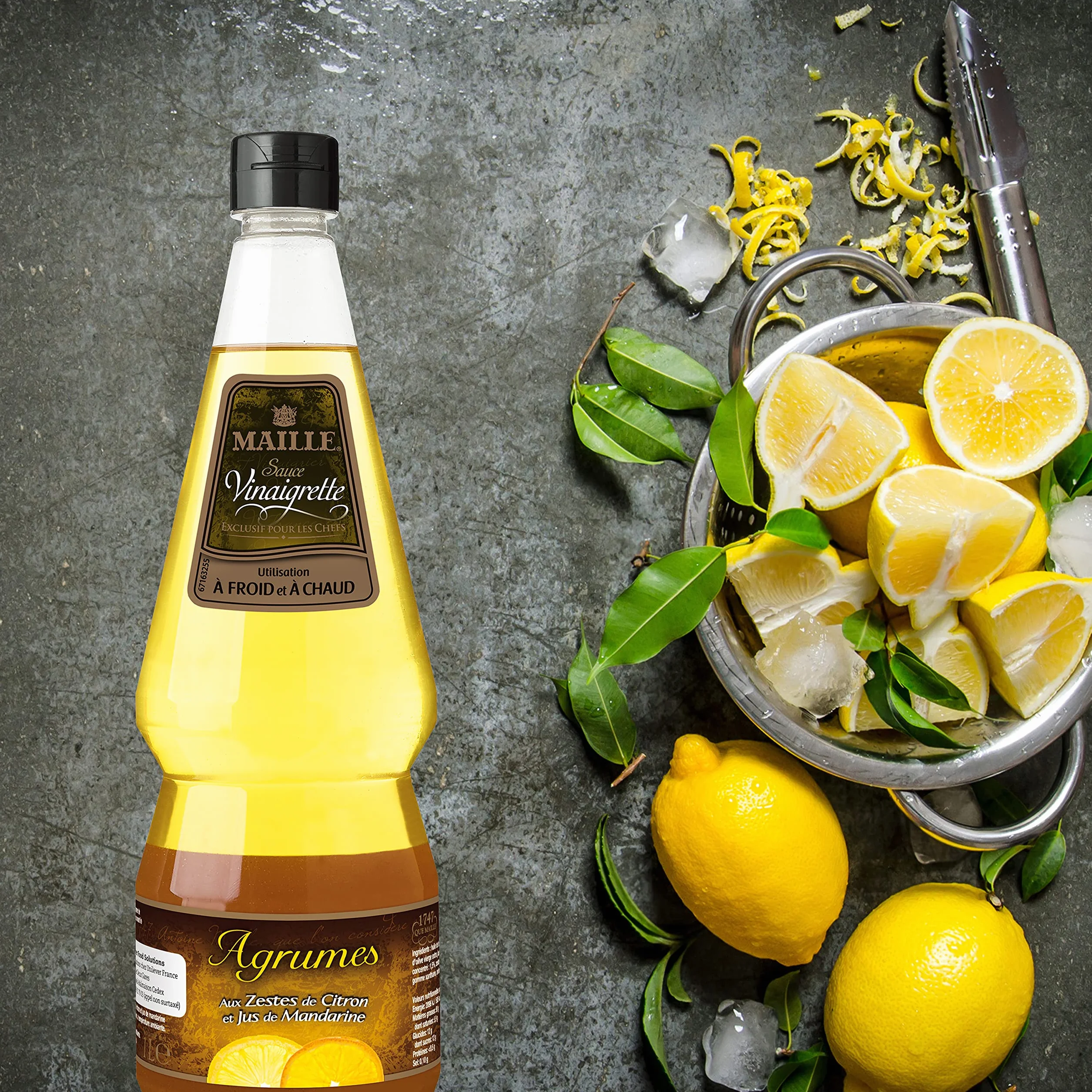 Maille Sauce Vinaigrette Agrumes, Vinaigre de Vin Blanc, Jus de Citron, Mandarine et Zeste de Citron 1L - Lot de 2