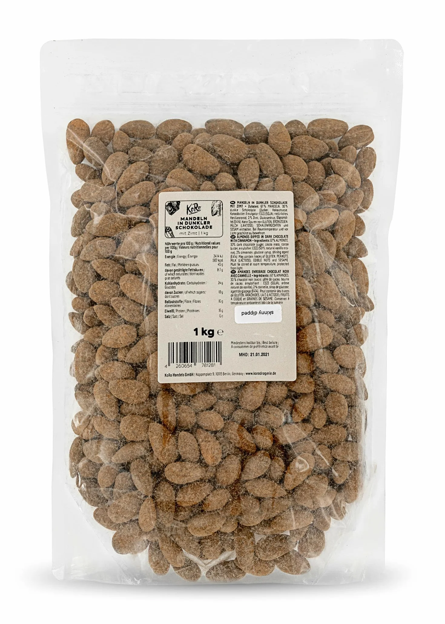 KoRo - Amandes enrobage chocolat-cannelle 1 kg - Amandes croquantes dans un enrobage chocolat-cannelle