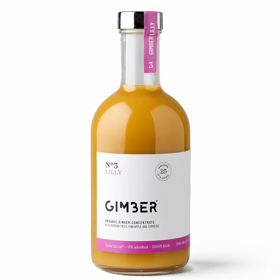 Concentré de gingembre Gimber au fruit de la passion, 100% naturel et vegan | N°3 500 ml Lilly | Concentré de gingembre bio, boisson au gingembre vegan avec fruit de la passion, ananas et curcuma