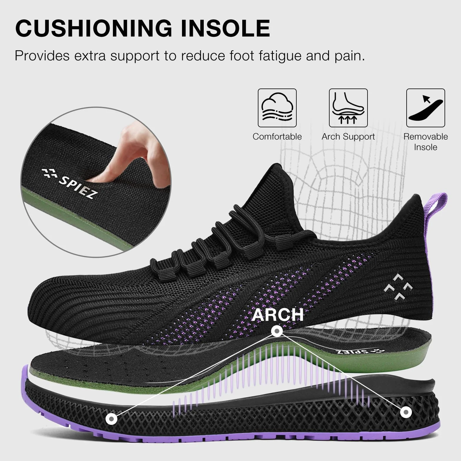 SPIEZ Chaussures de sécurité Femme légères Coque en Composite Sneakers antidérapantes Noir-Violet Taille EU 35-41