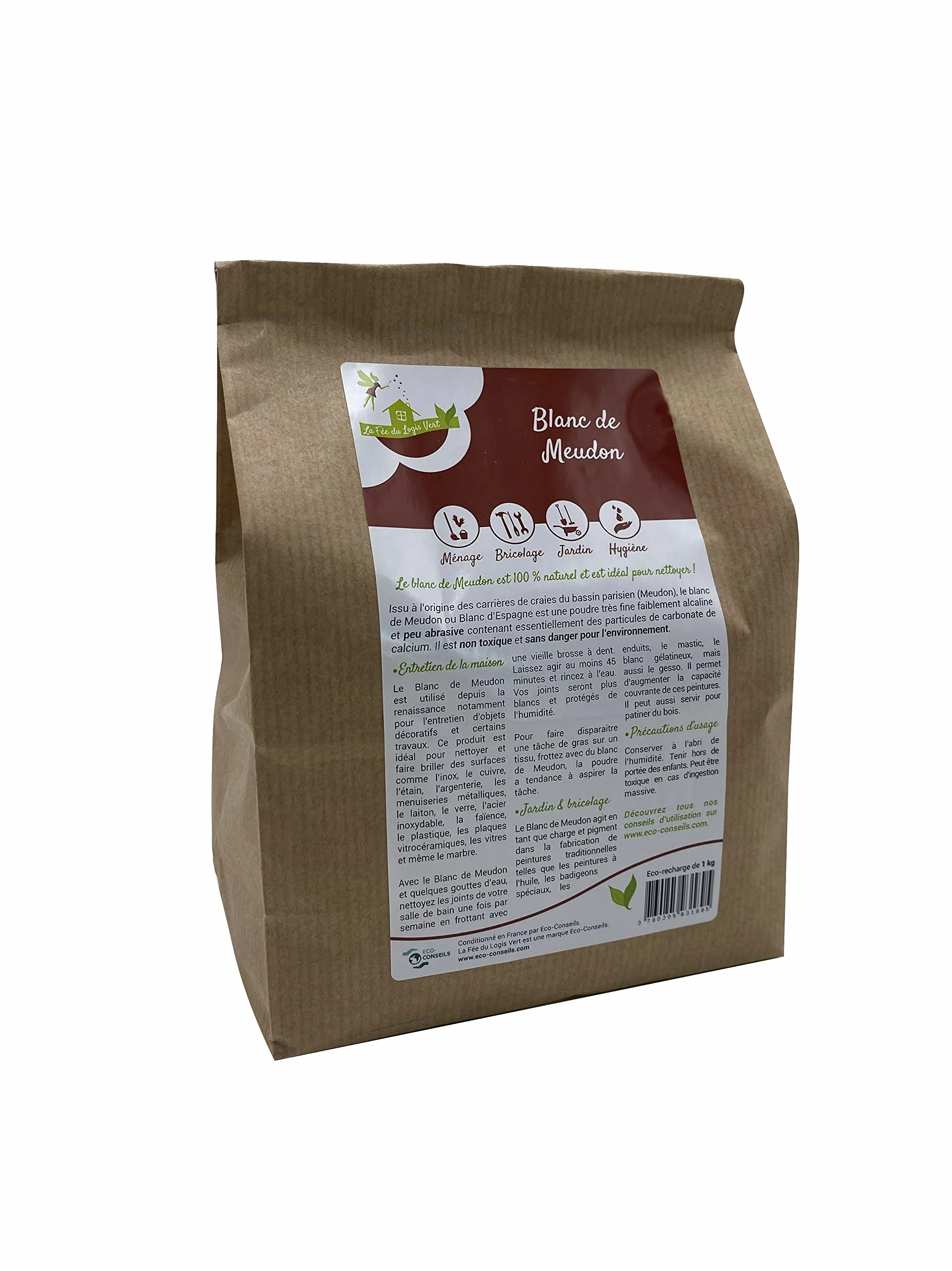 Blanc de meudon 1kg en poudre - pour blanchir les vitres en été, limiter l'ensoleillement, nettoyage naturel, DIY, peinture bricolage et entretien
