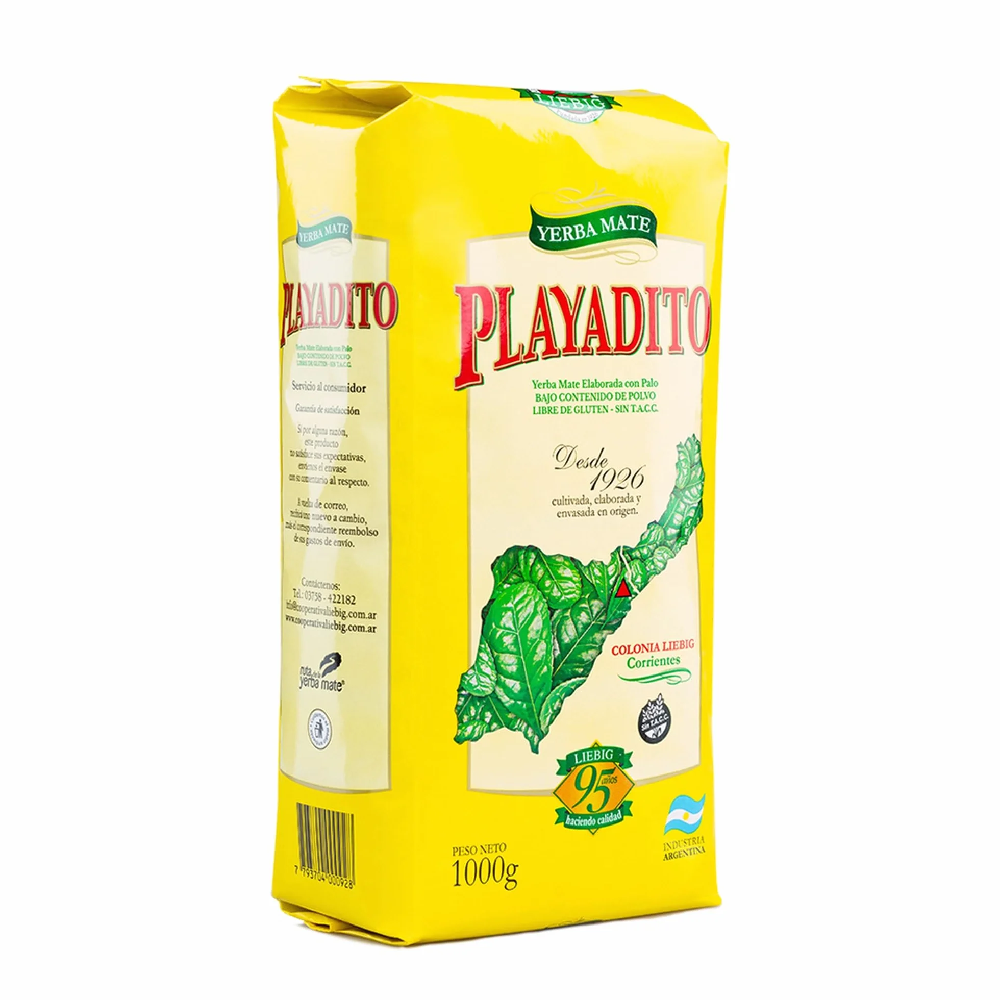 Playadito Yerba Maté 1 kg – Pack de 3, Maté argentin en vrac avec tiges (con palos), boisson énergisante naturelle, préparation chaude ou froide