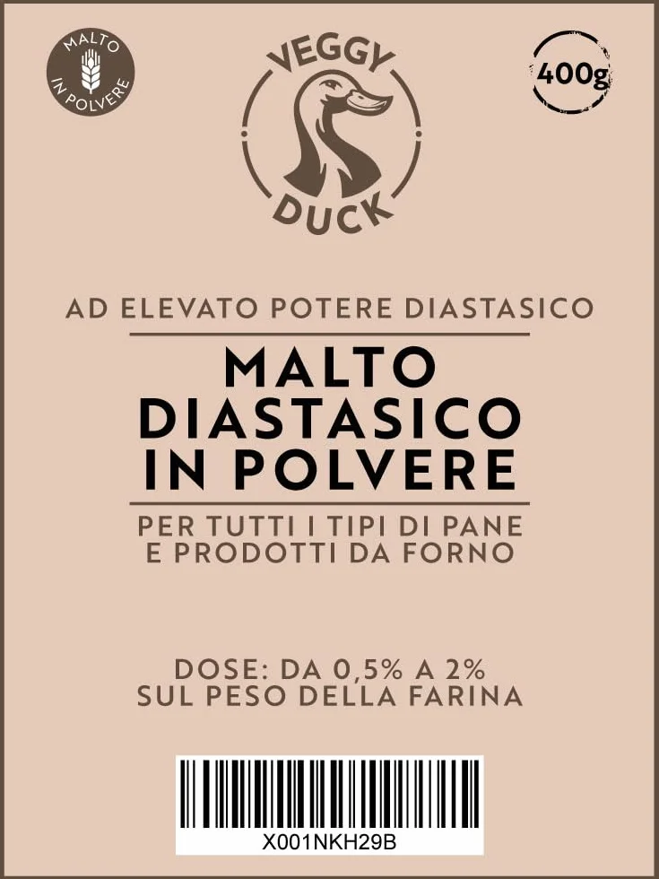 Veggy Duck - Farine de Malt Diastatique (400g) | Farine de Malt d'Orge à Haut Pouvoir Diastatique | Idéal pour la Fabrication du Pain | Made in Italy