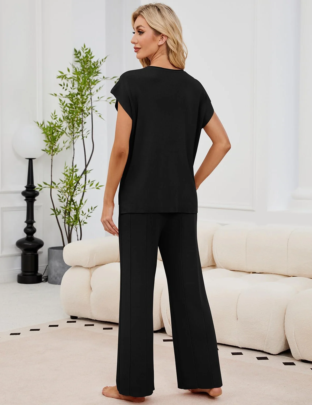 Ensemble Femme 2 Pièces Tricoté Manches Courtes Survetement Chic Été