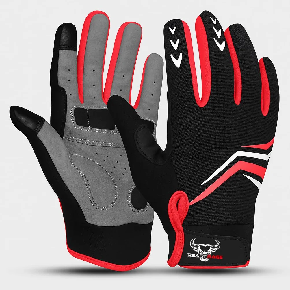 BEAST RAGE Gants de Cyclisme à Doigts complets avec Rembourrage Hommes Femmes antidérapants écran Tactile VTT BMX Course