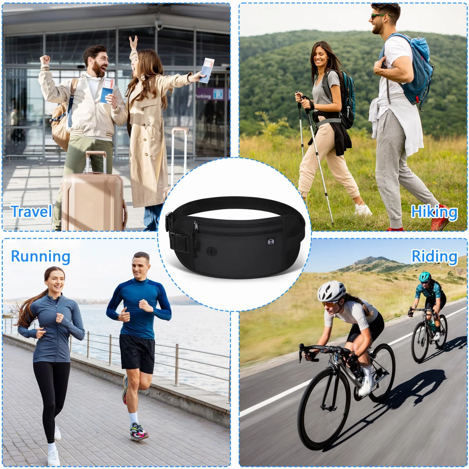 Ceinture de Voyage RFID Blocage, Sacoche Banane Imperméable pour Argent Passeport, Noir