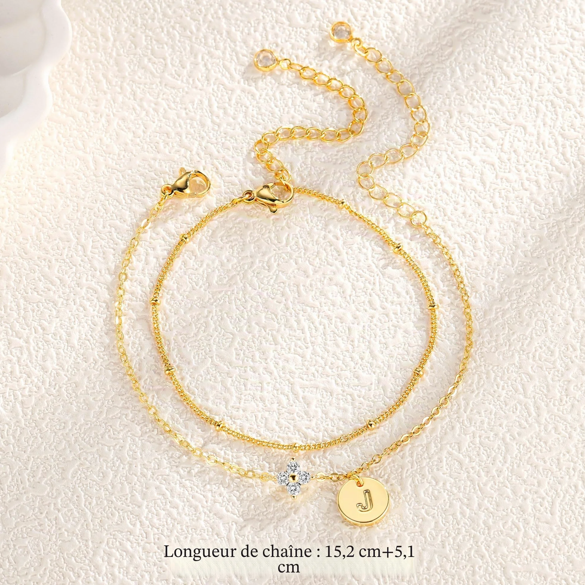 TINGN bracelet femme plaqué or 14 carats lettre trèfle quatre feuilles