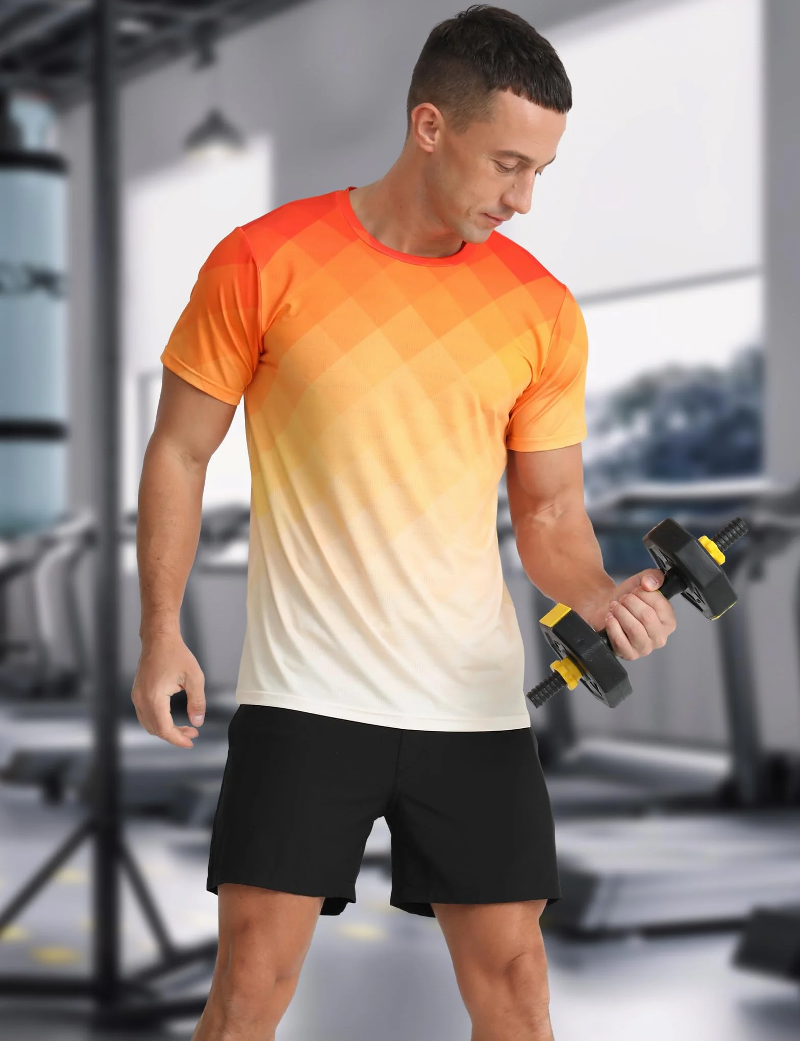 APTRO T Shirt de Sport pour Homme Couleur dégradée Tissu élastique Respirant été