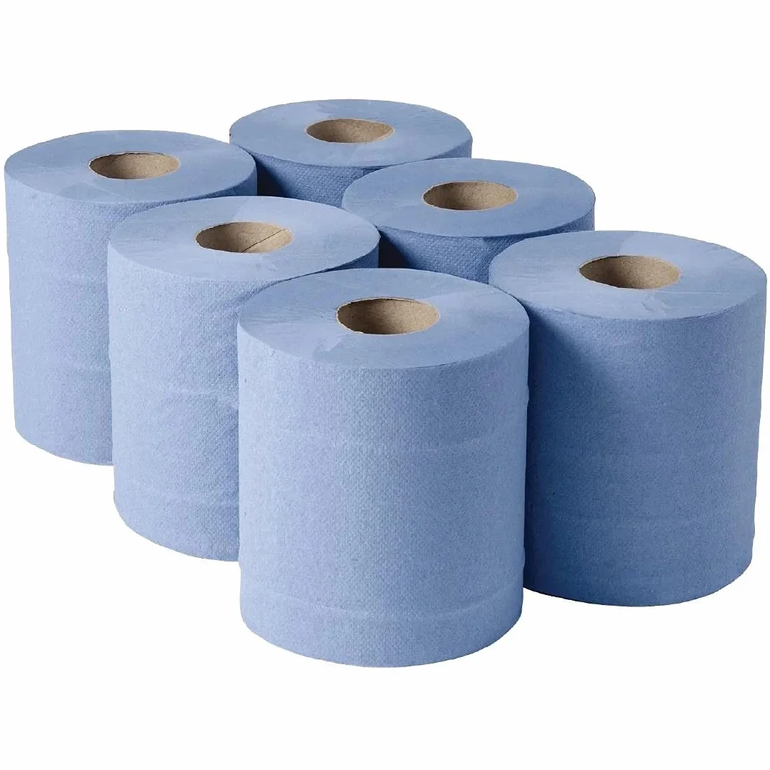 Essuie-Mains Bleu 2 Plis à Dévidage Central Contact Aimentaire - Lot de 6 - Jantex