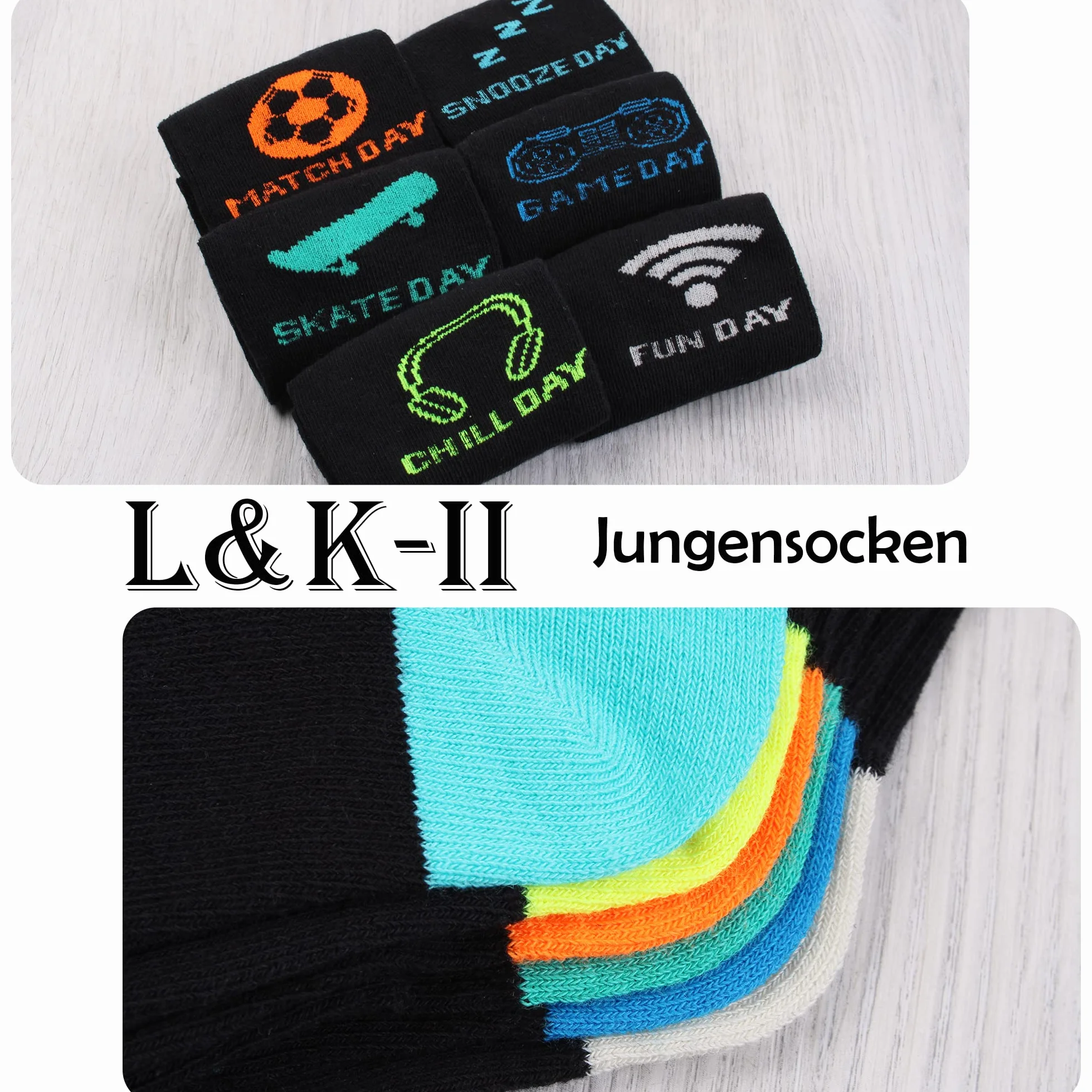 L&K-II 10/12 Chaussettes enfants coton hiver motifs fusée football Dino