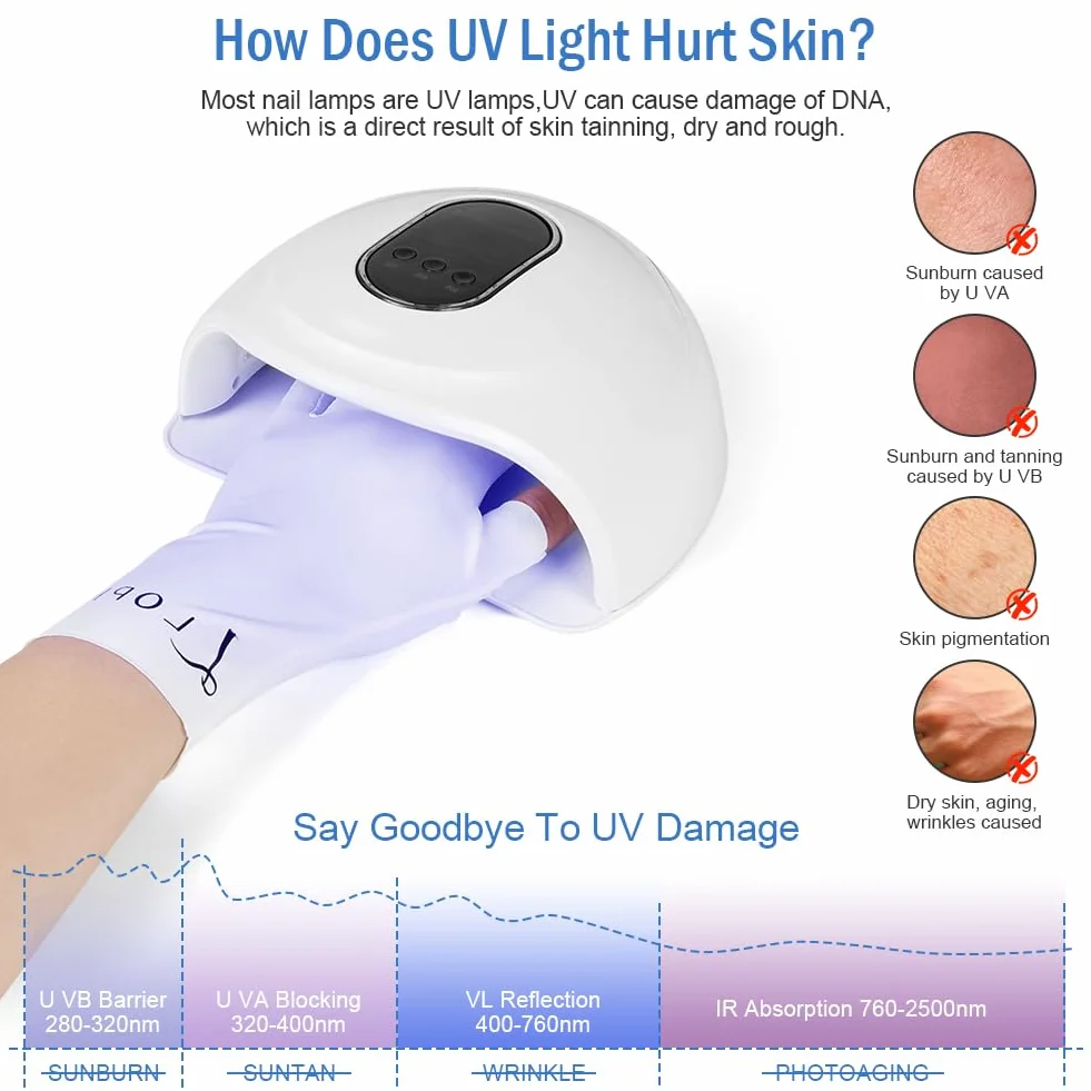 LOPHE Gants Anti-UV sans Doigts Femme UPF50+ Protection Solaire Manucure Gel Blanc Noir