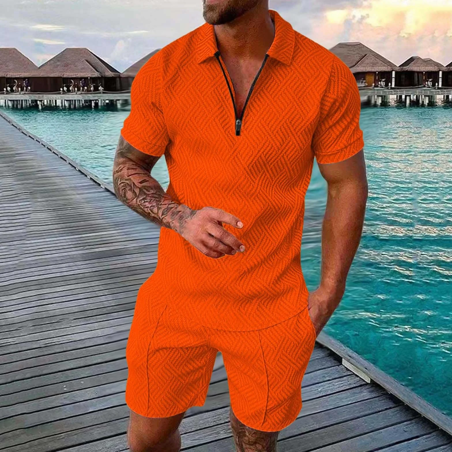 Ensemble Homme 2 Pièces Coton Short T-shirt Respirant Sport Casual Survêtement Fitness Gym A230